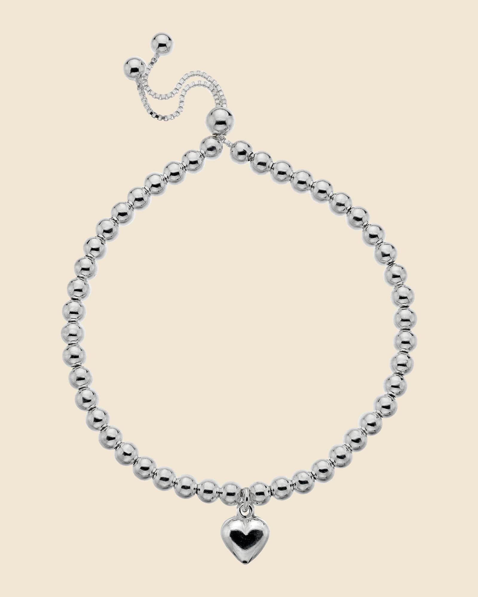 Sterling Silver Beaded Slider Bracelet with Heart
