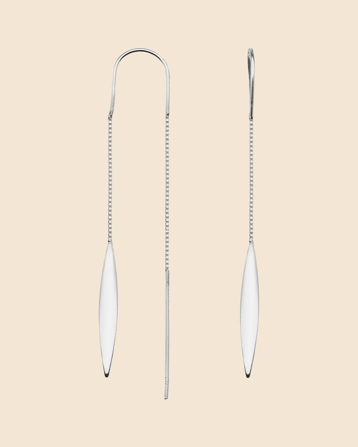 Sterling Silver Minimal Leaf Pull Through Earrings