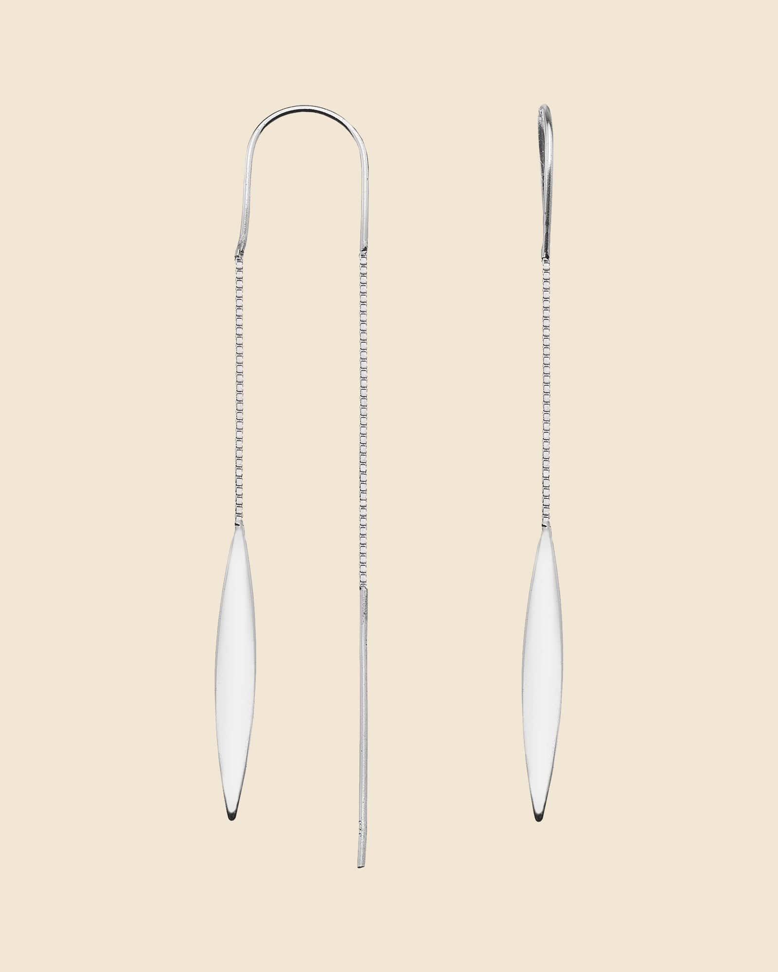 Sterling Silver Minimal Leaf Pull Through Earrings