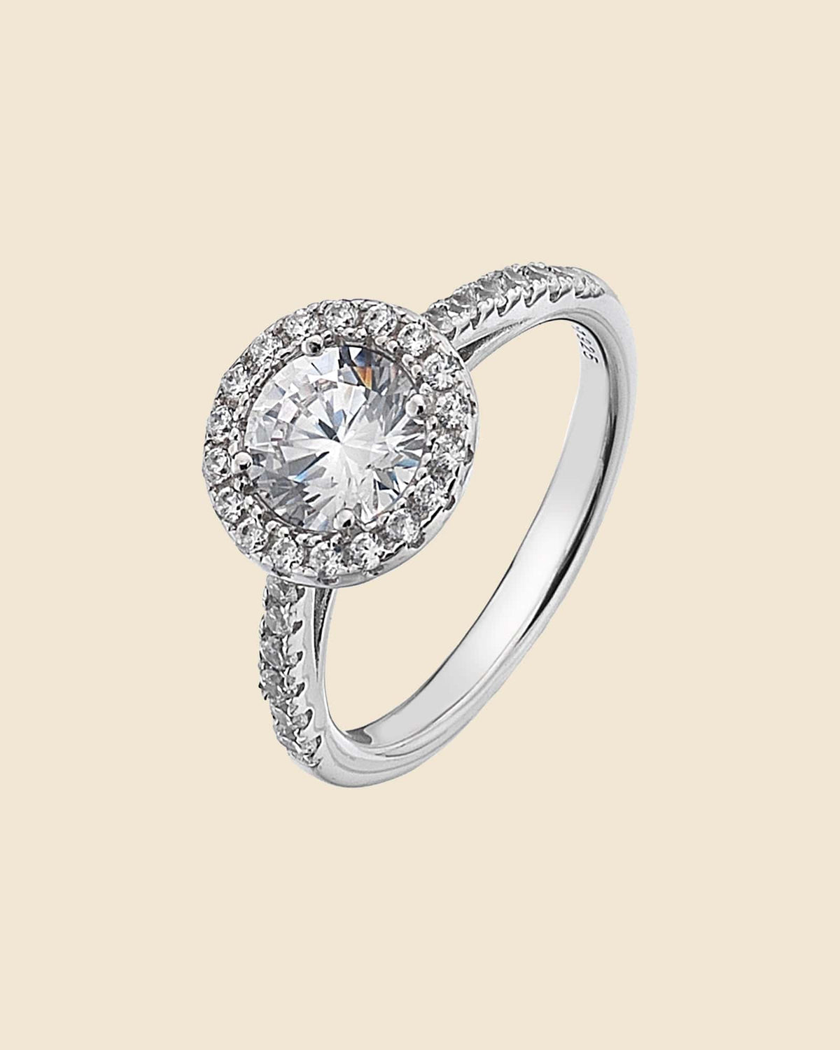 Sterling Silver and Cubic Zirconia Halo Solitaire Ring