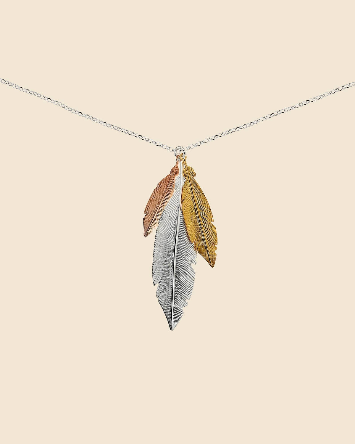 Sterling Silver Three Colour Feather Necklace
