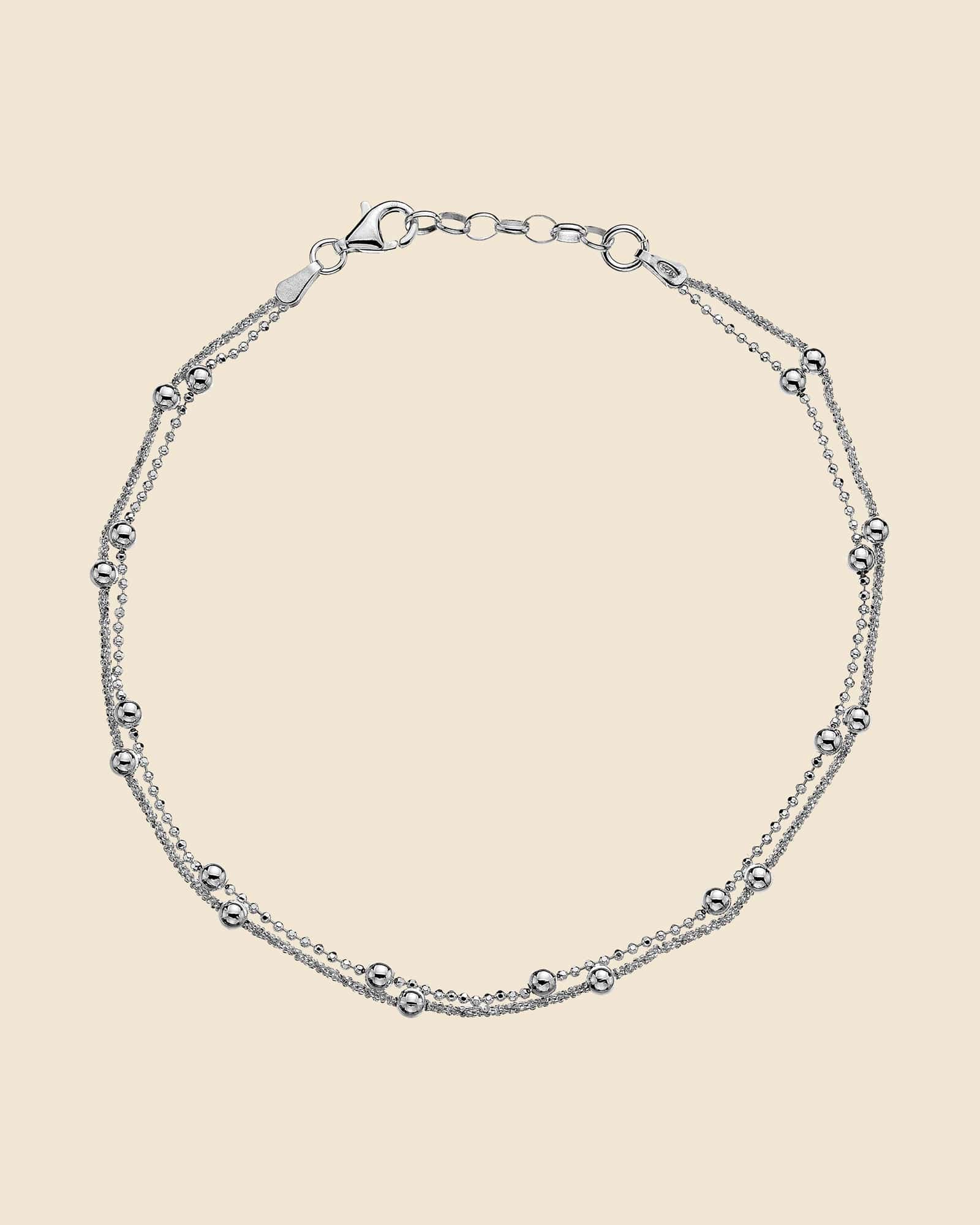 Sterling Silver Two Strand Bobble Anklet