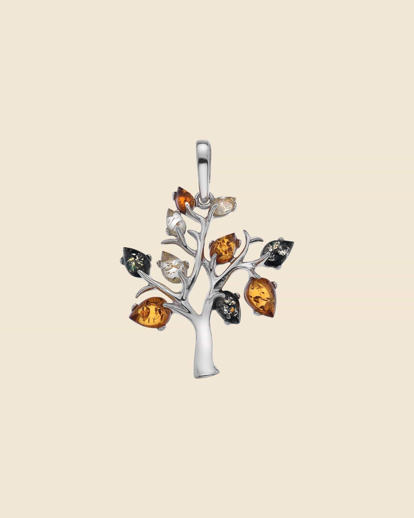 Sterling Silver and Mixed Amber Tree Pendant