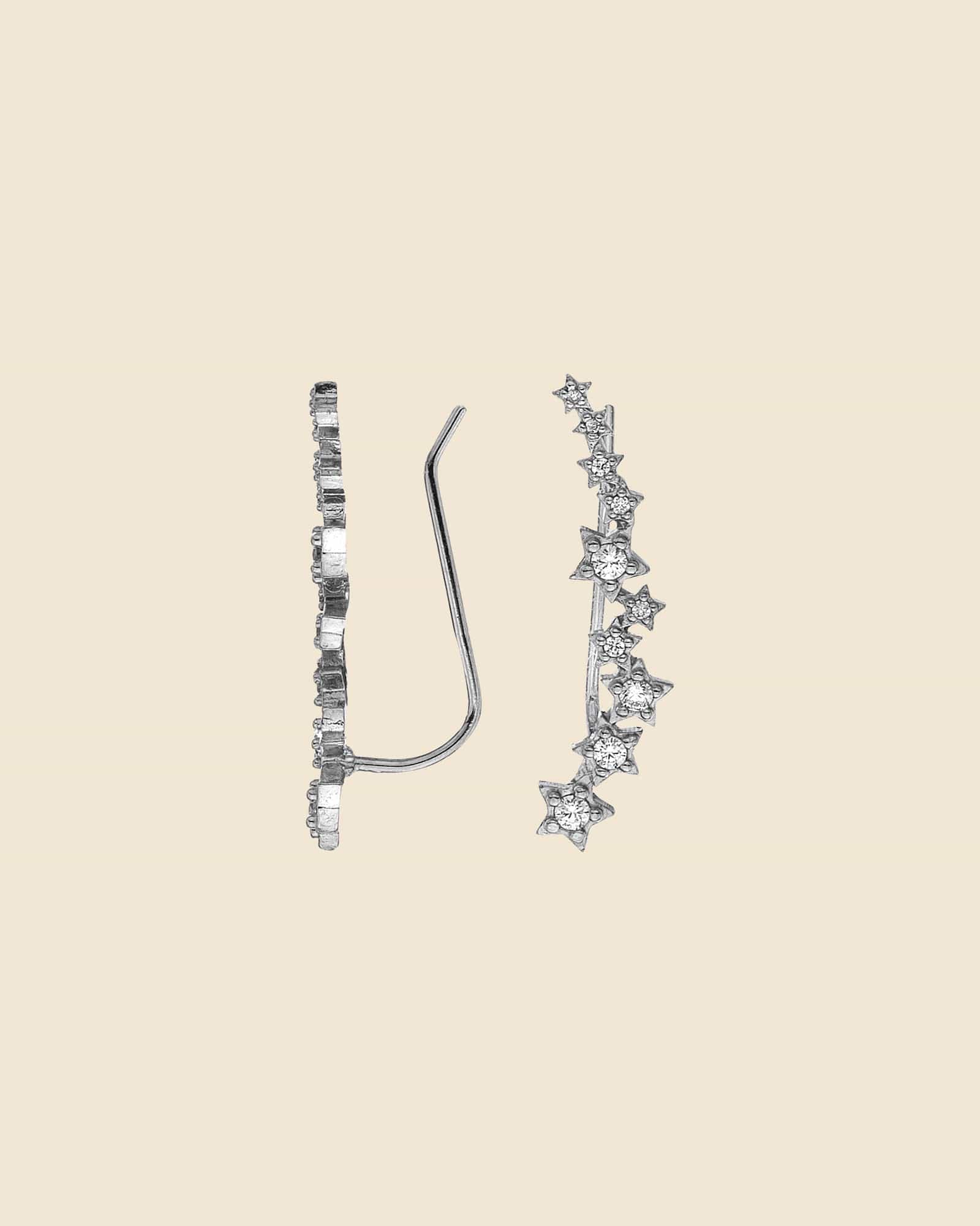 Sterling Silver and Cubic Zirconia Long Star Climber Earrings