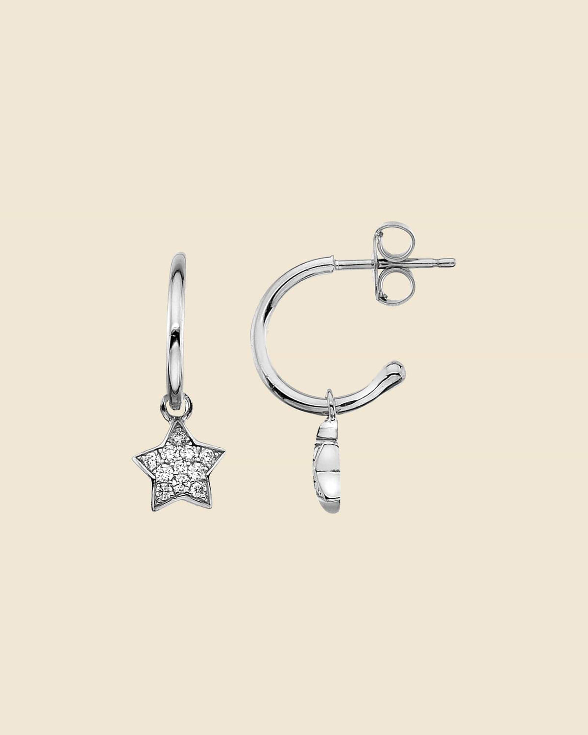 Sterling Silver and Cubic Zirconia Star Charm Hoops