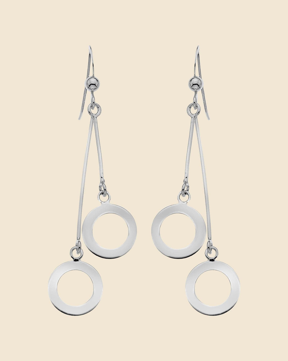 Sterling Silver Double Circle Drop Earrings