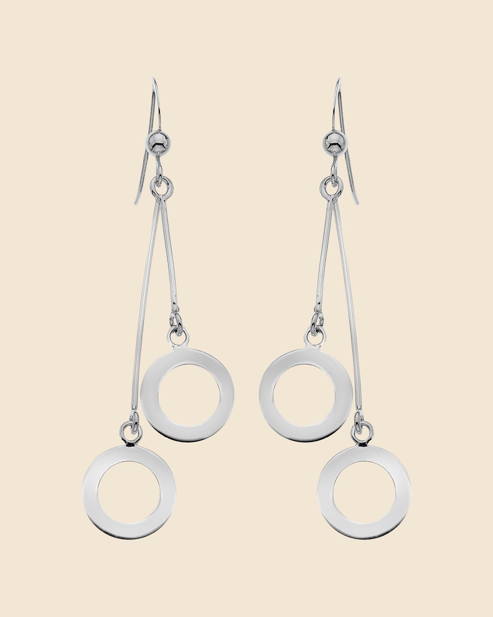 Sterling Silver Double Circle Drop Earrings