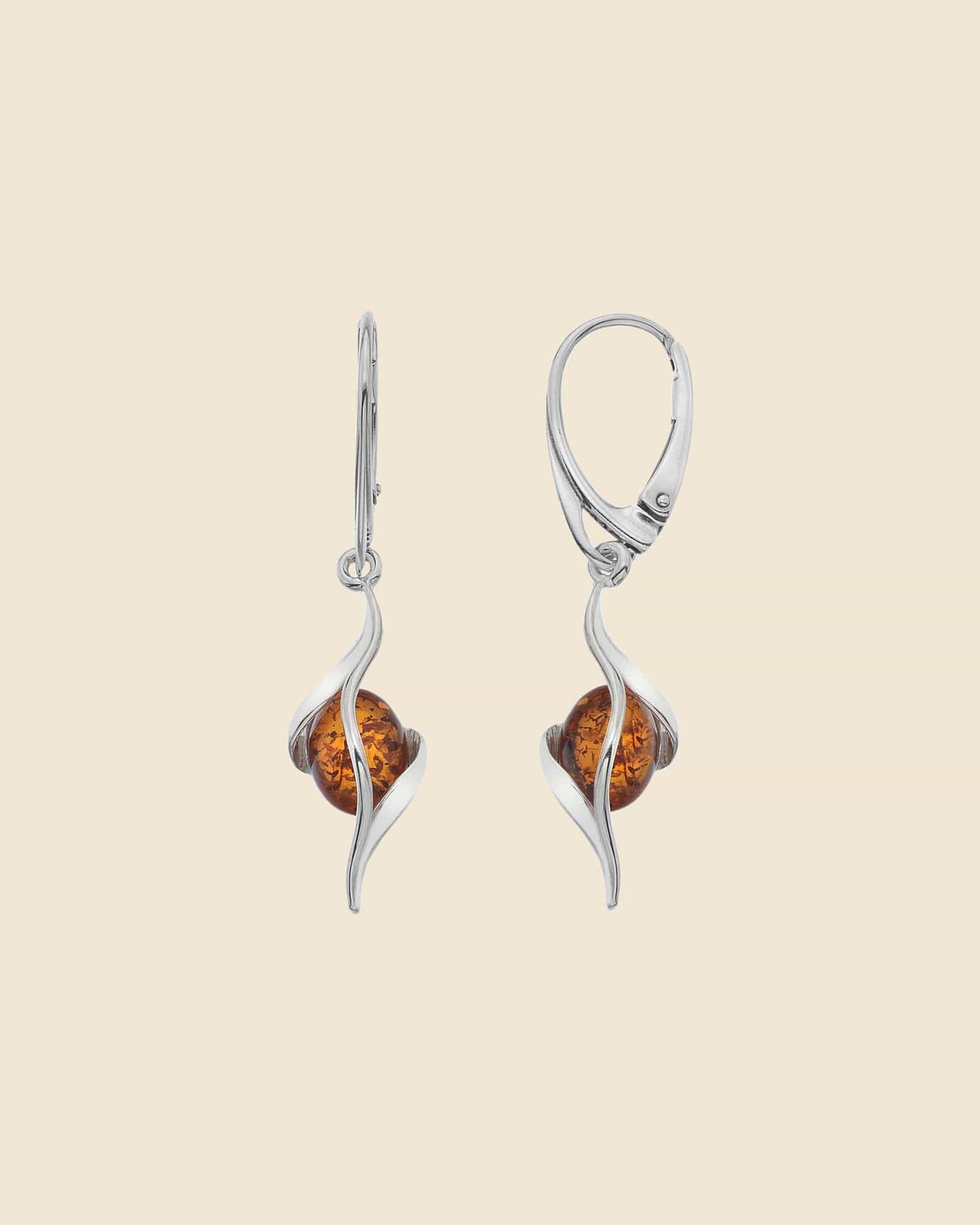 Sterling Silver and Amber Twist Drop Earrings