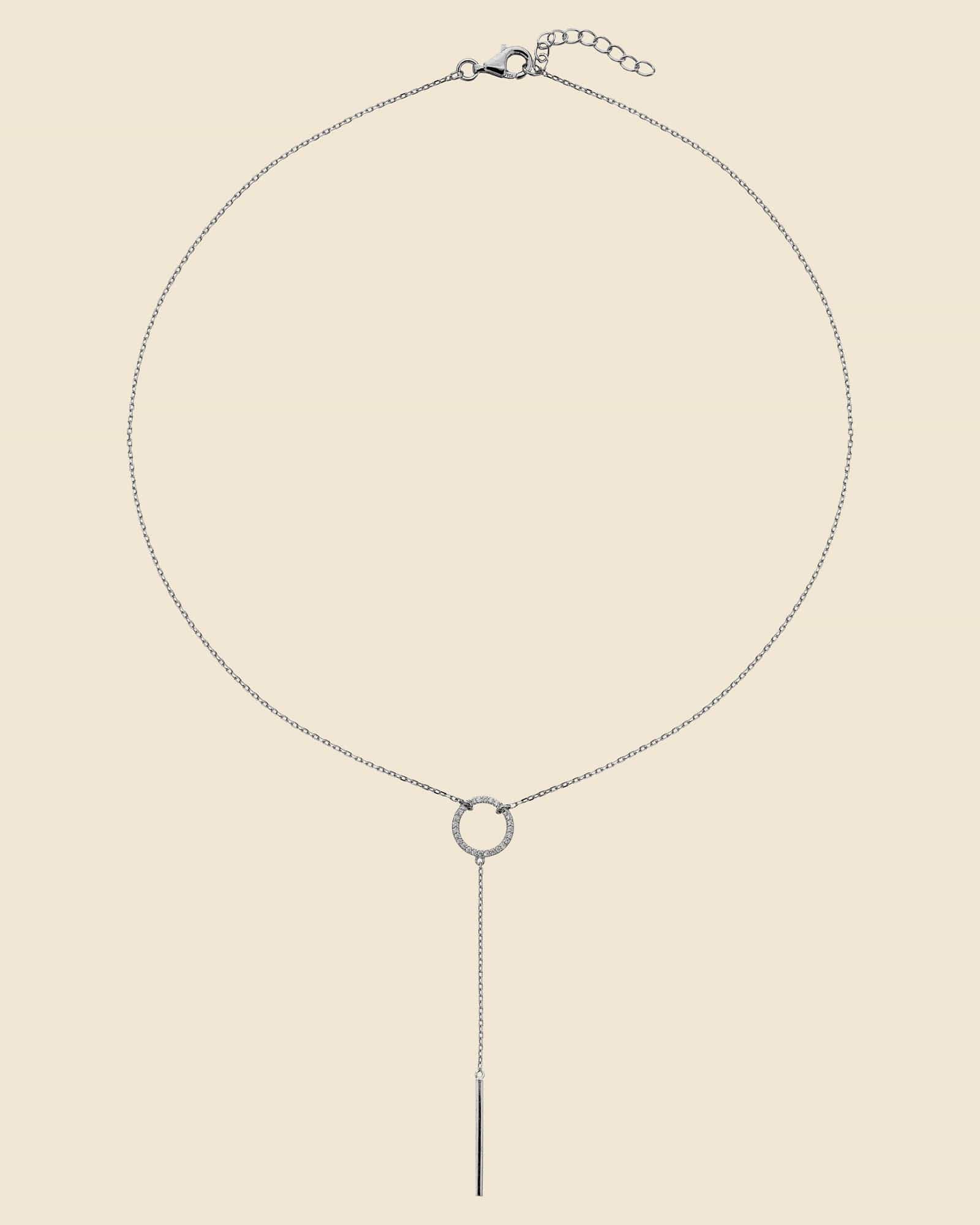 Sterling Silver and Cubic Zirconia Loop Lariat Necklace