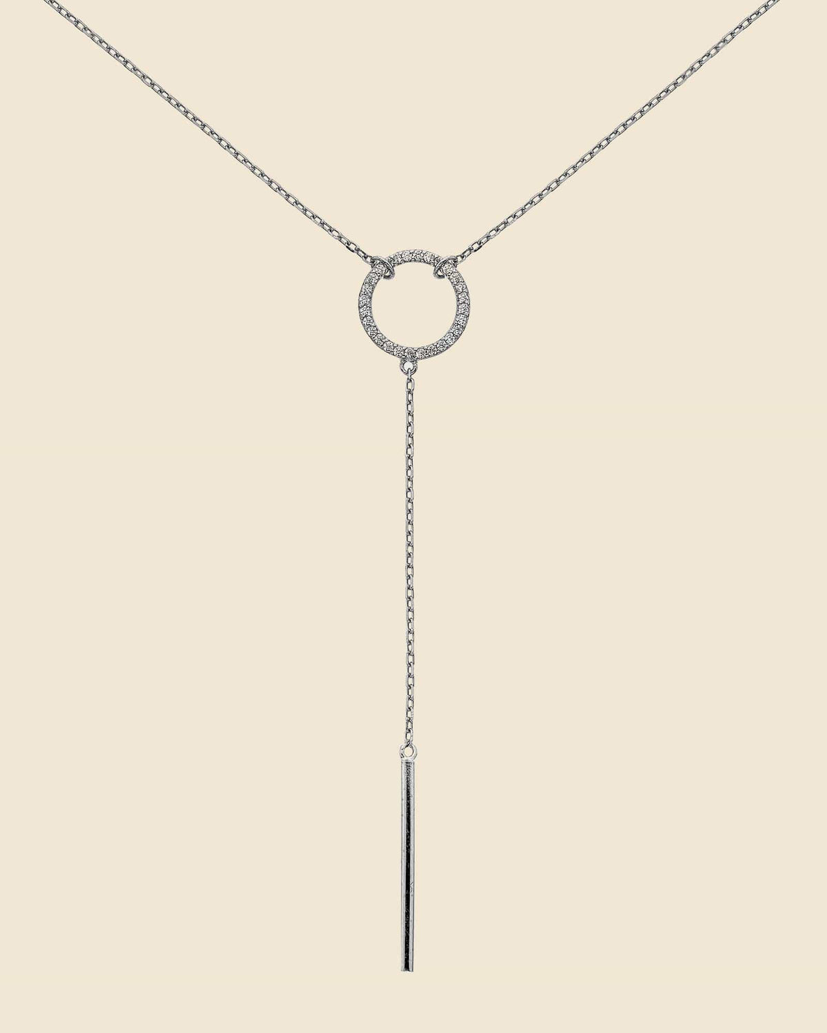 Sterling Silver and Cubic Zirconia Loop Lariat Necklace