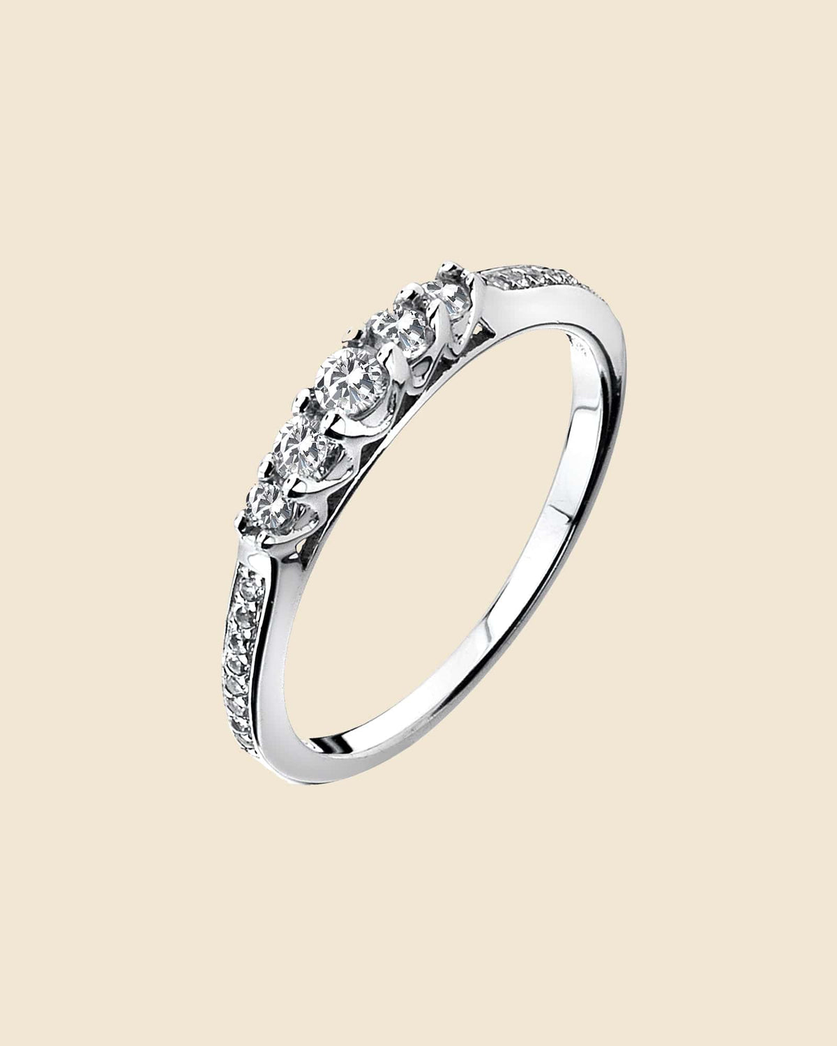 Sterling Silver and Cubic Zirconia 5 Stone Shoulder Ring