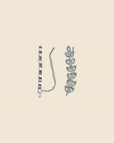 Sterling Silver and Cubic Zirconia Long Leaf Climber Earrings