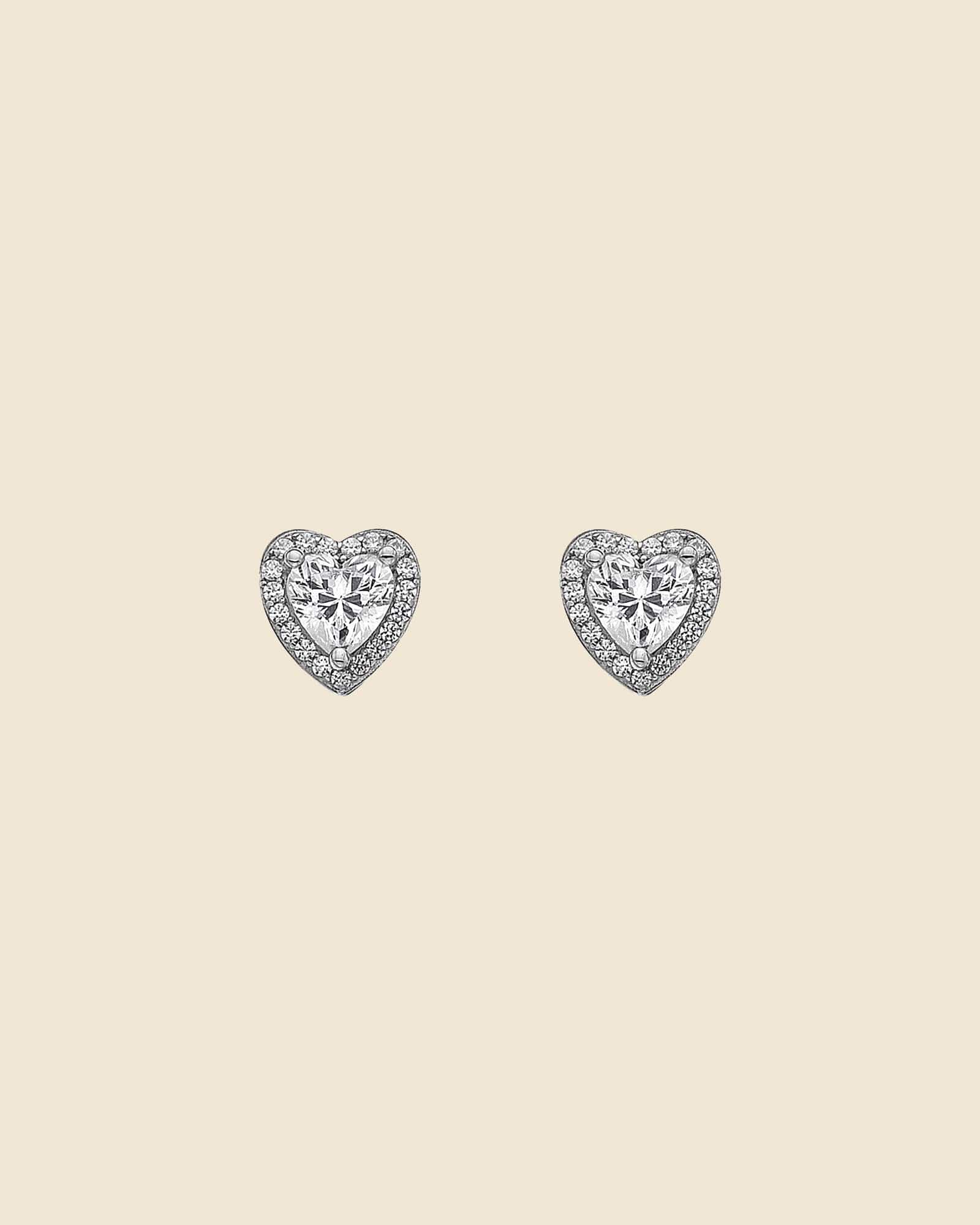 Sterling Silver and Cubic Zirconia Halo Heart Studs