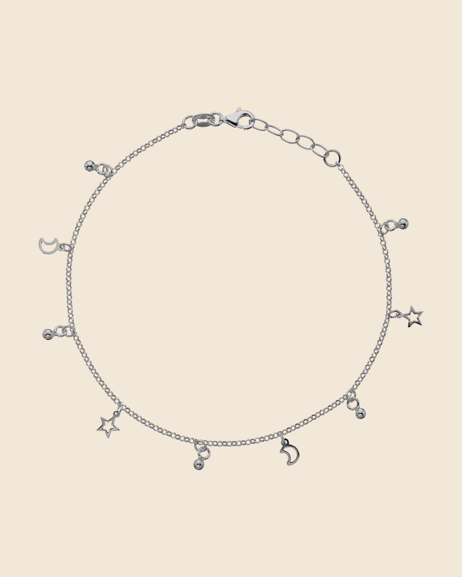 Sterling Silver Star and Moons Charm Anklet