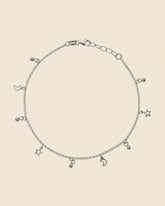 Sterling Silver Star and Moons Charm Anklet