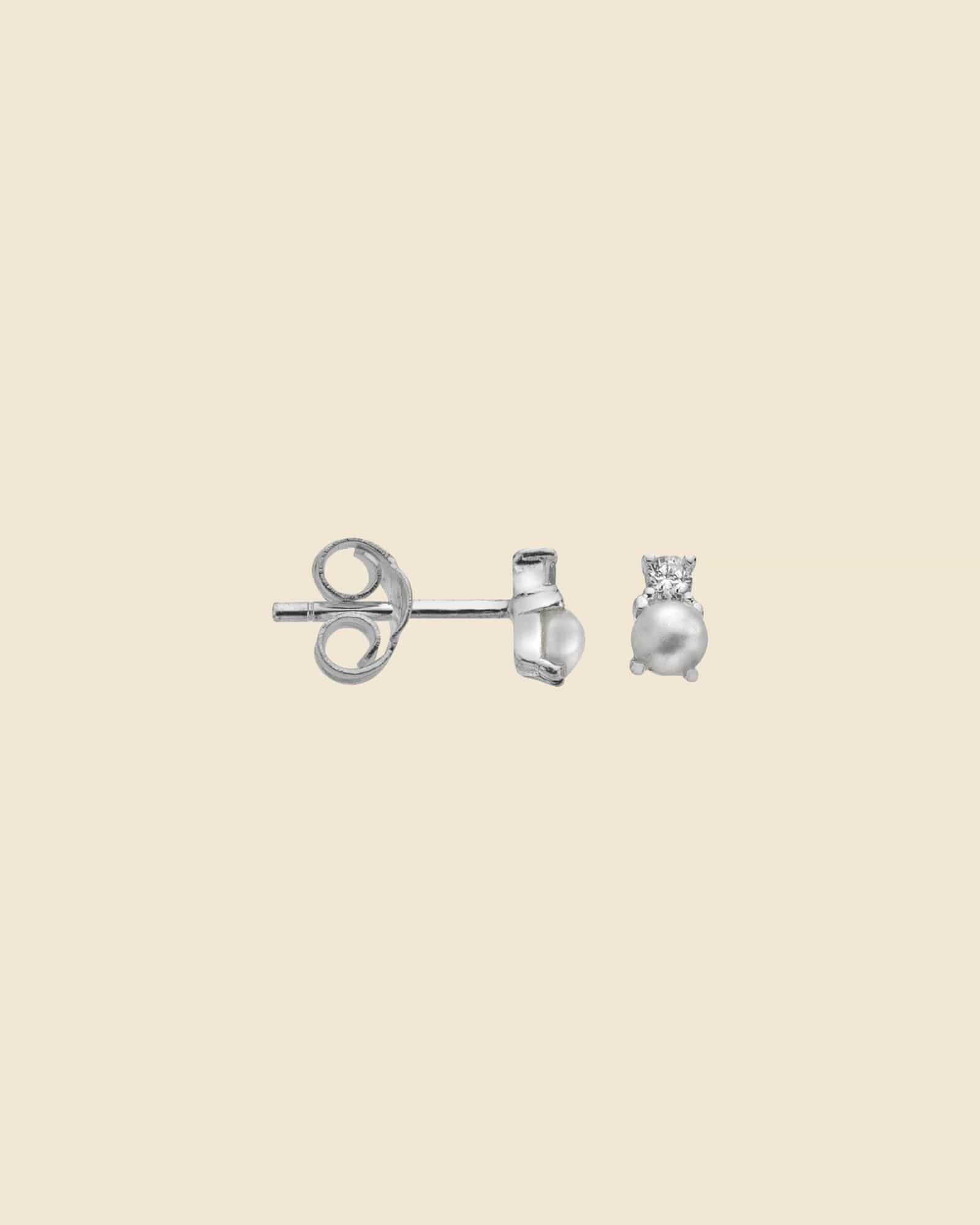 Sterling Silver, Cubic Zirconia and Pearl Mini Studs