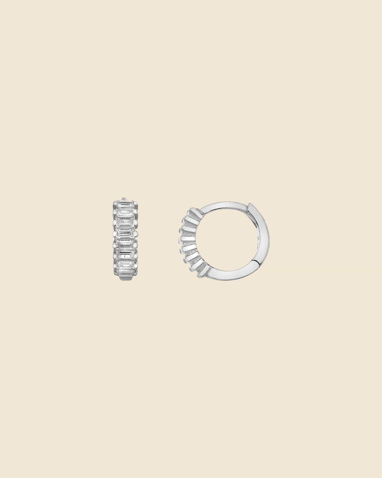 Sterling Silver and Cubic Zirconia Baguette Huggie Hoops