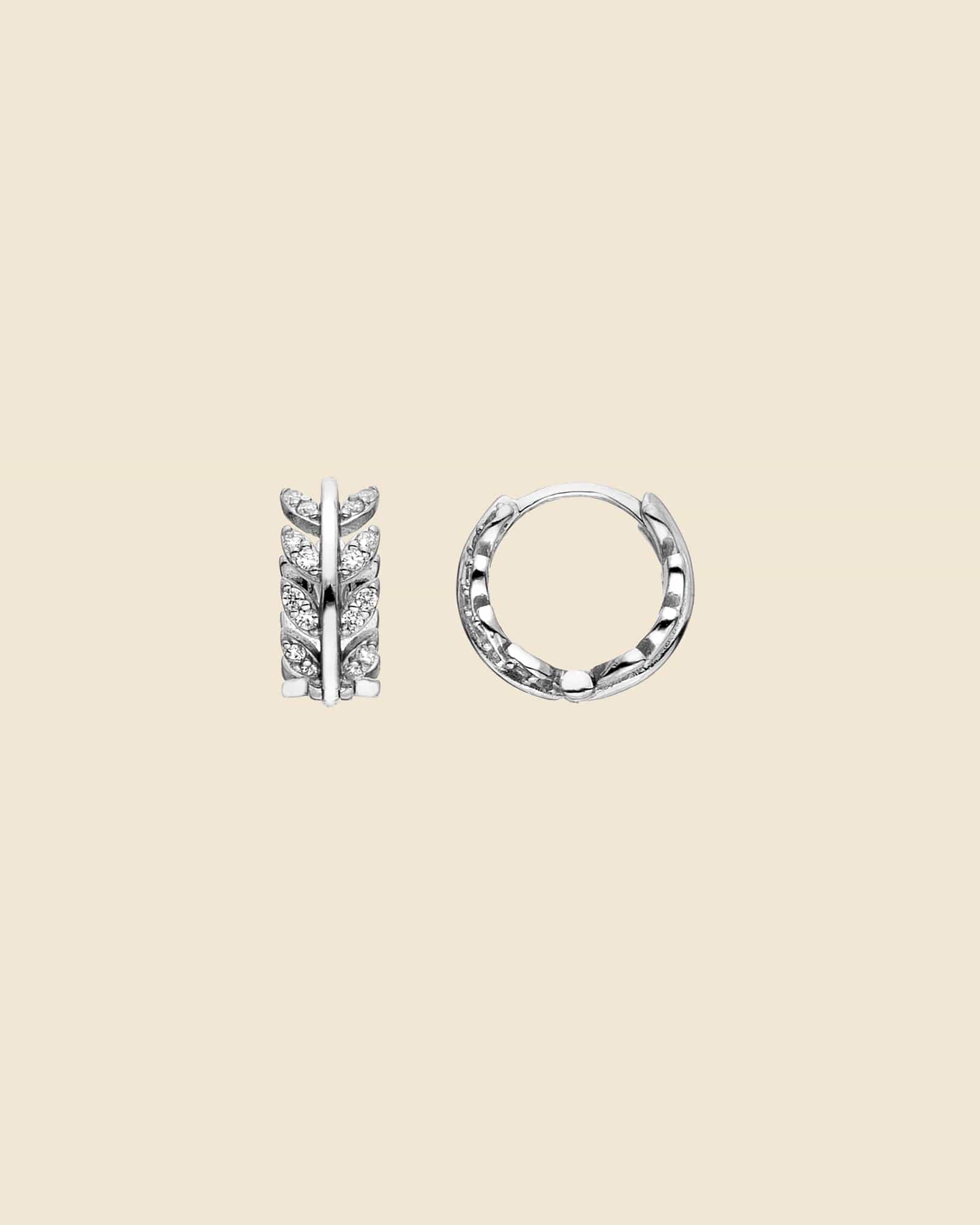 Sterling Silver and Cubic Zirconia Leaf Huggie Hoops