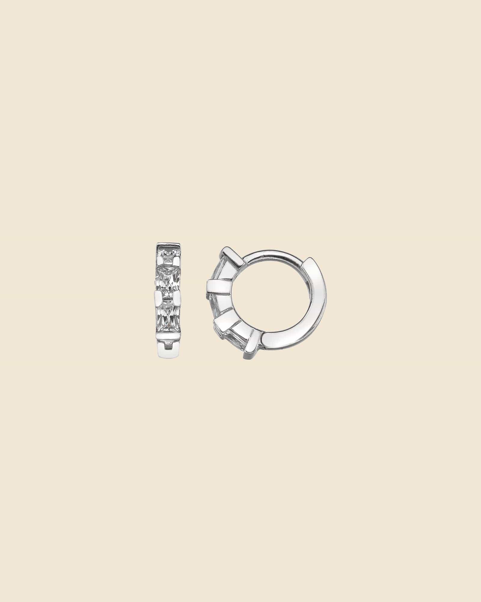 Sterling Silver and Cubic Zirconia Baguette Cut Huggie Hoops