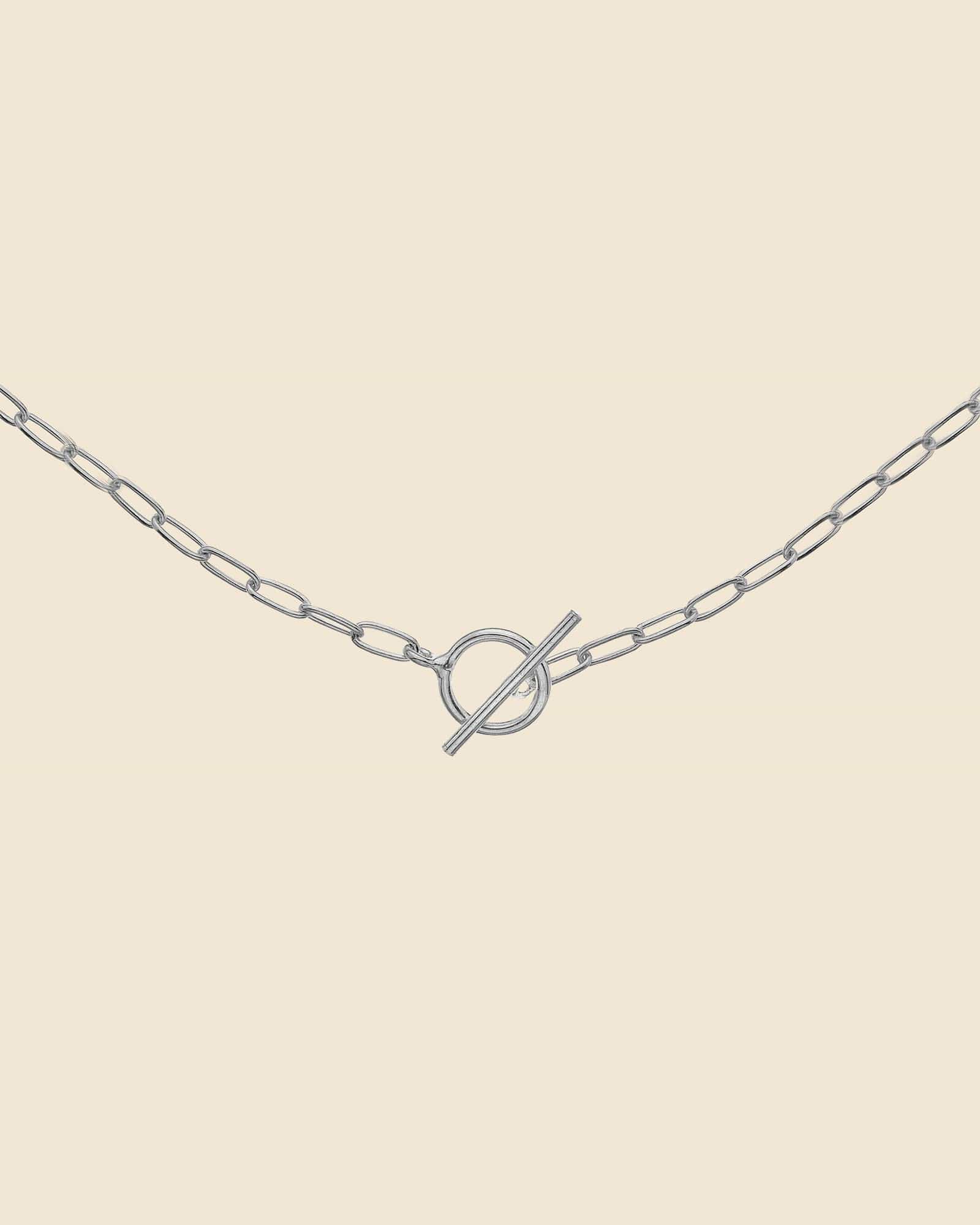 Sterling Silver Simple Link T-Bar Necklace