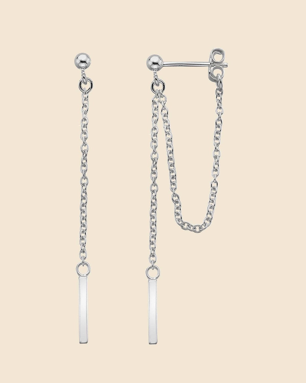 Sterling Silver Bar and Chain Drop Studs