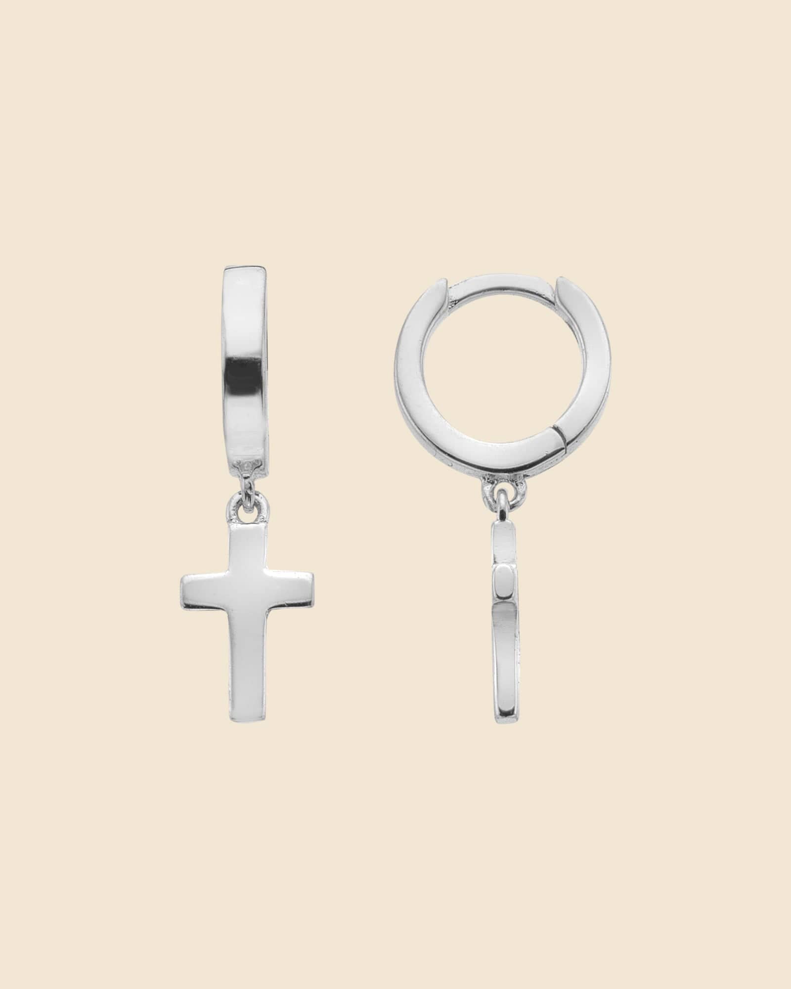 Sterling Silver Simple Cross Charm Hoops