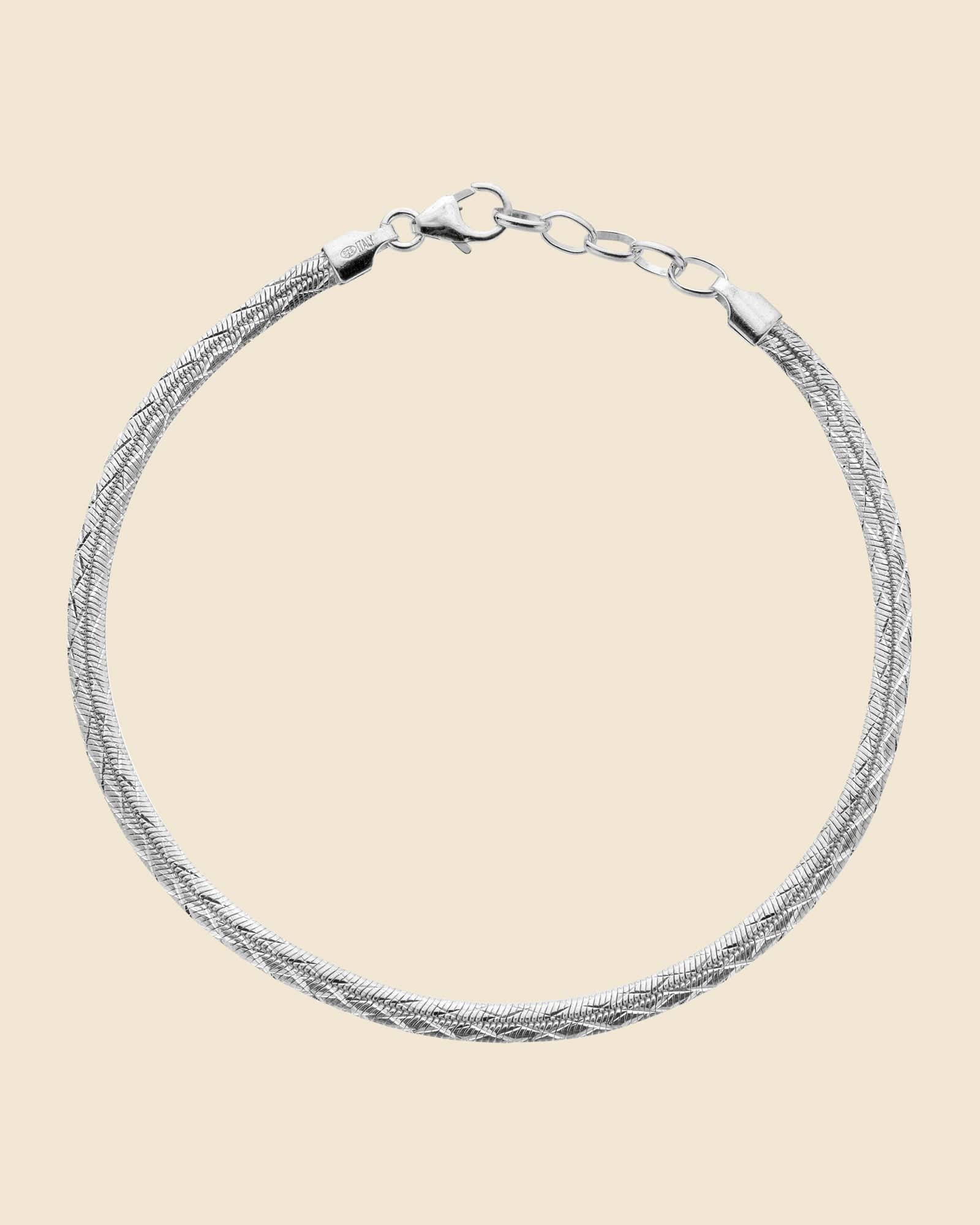 Sterling Silver Etched Design Herringbone Bracelet