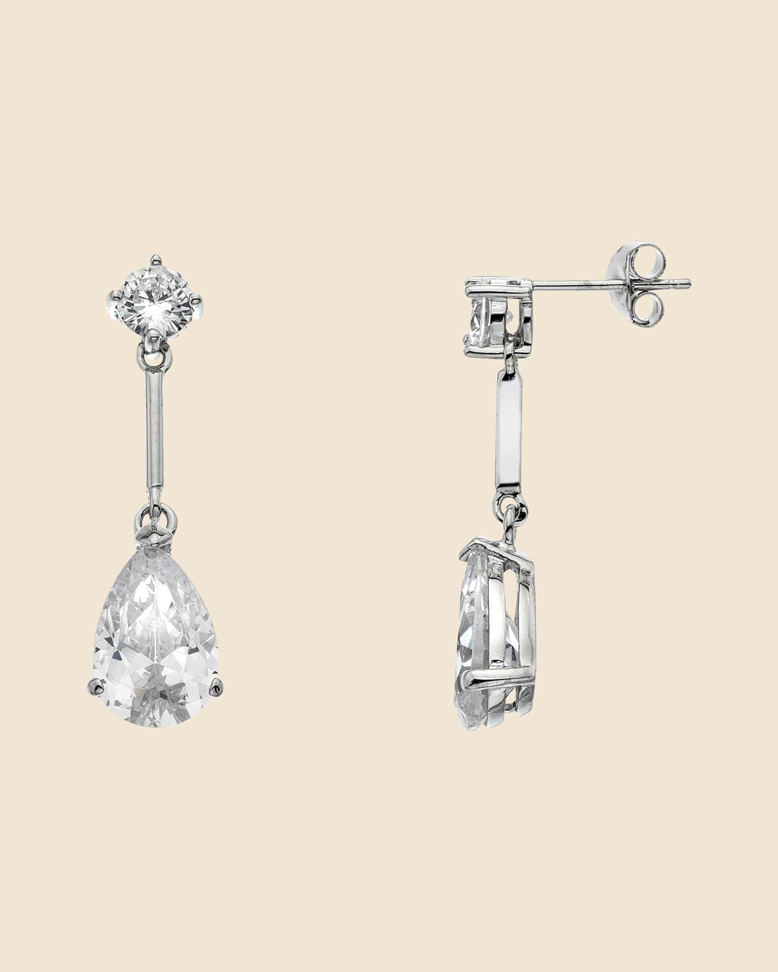 Sterling Silver and Cubic Zirconia Long Teardrop Earrings