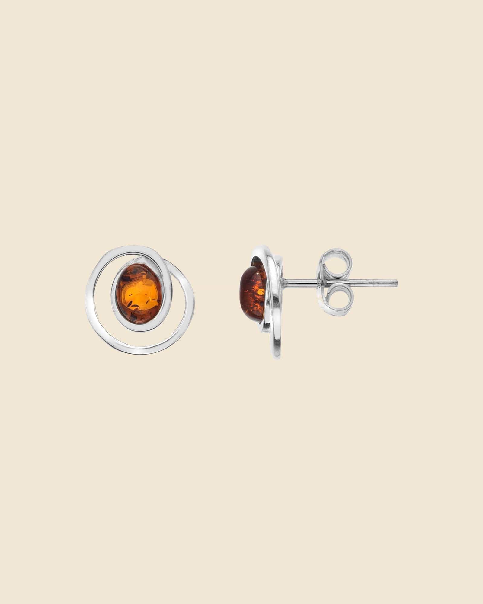 Sterling Silver and Amber Swirl Studs