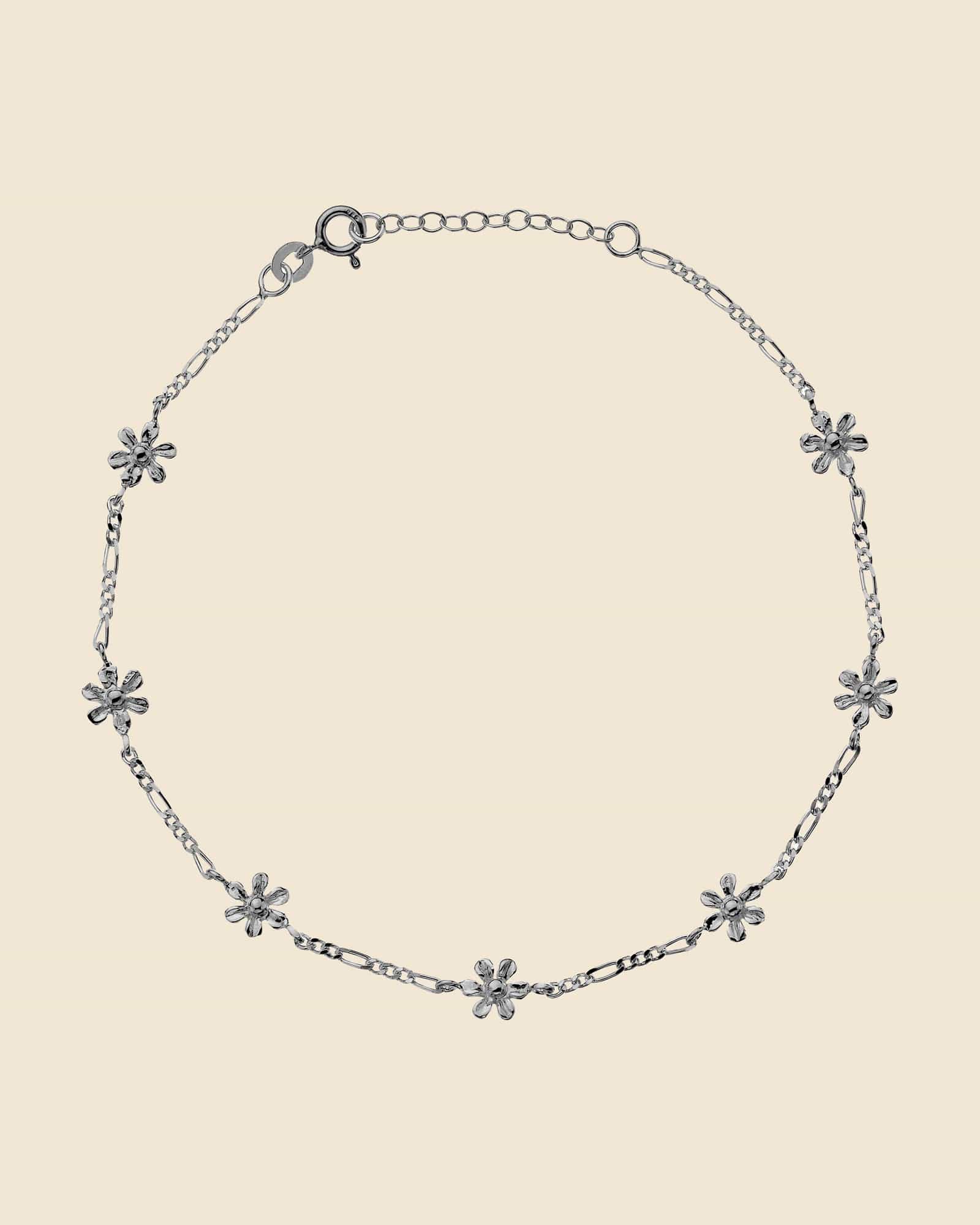 Sterling Silver Daisy Link Anklet