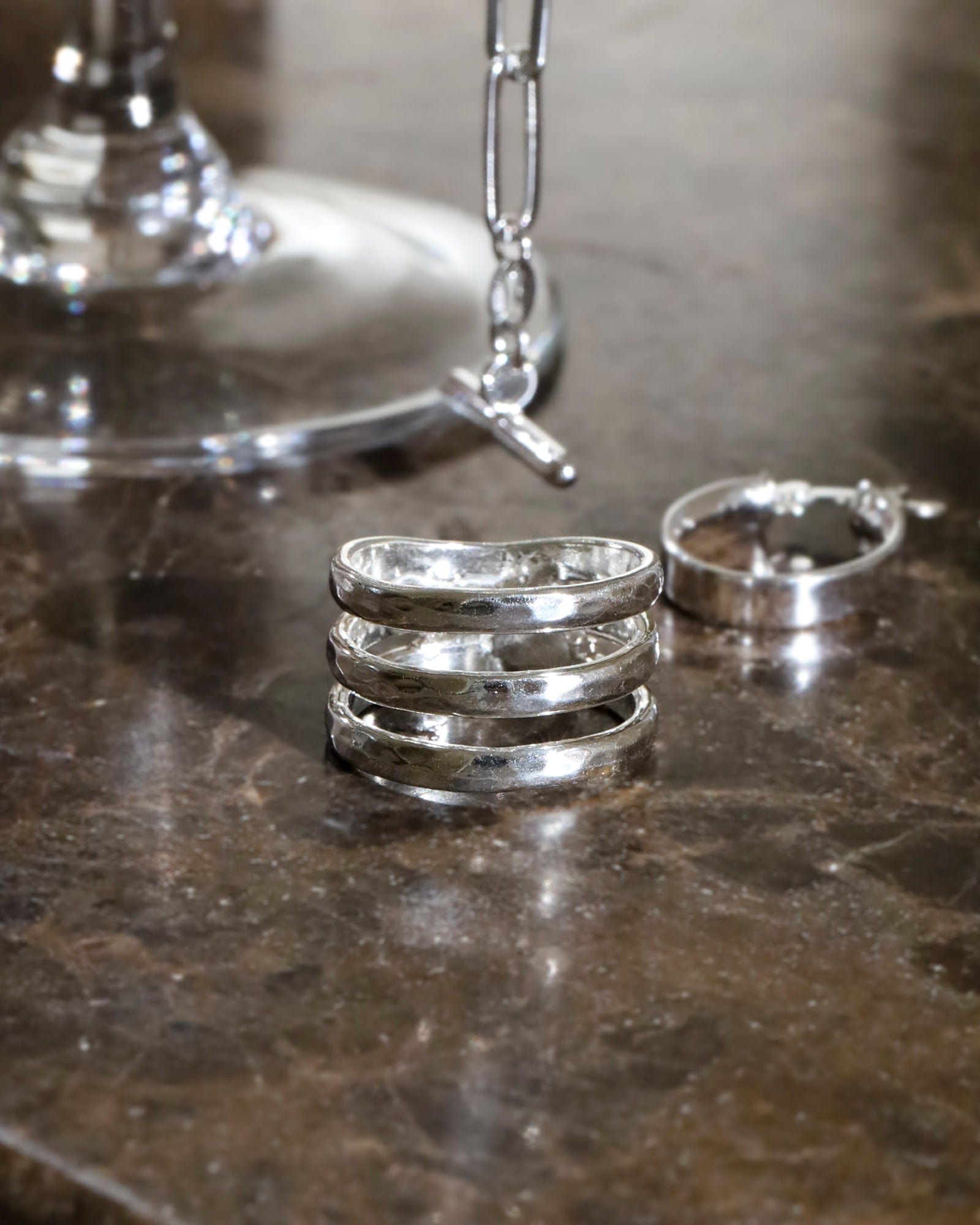 Sterling Silver Hammered Triple Band Ring