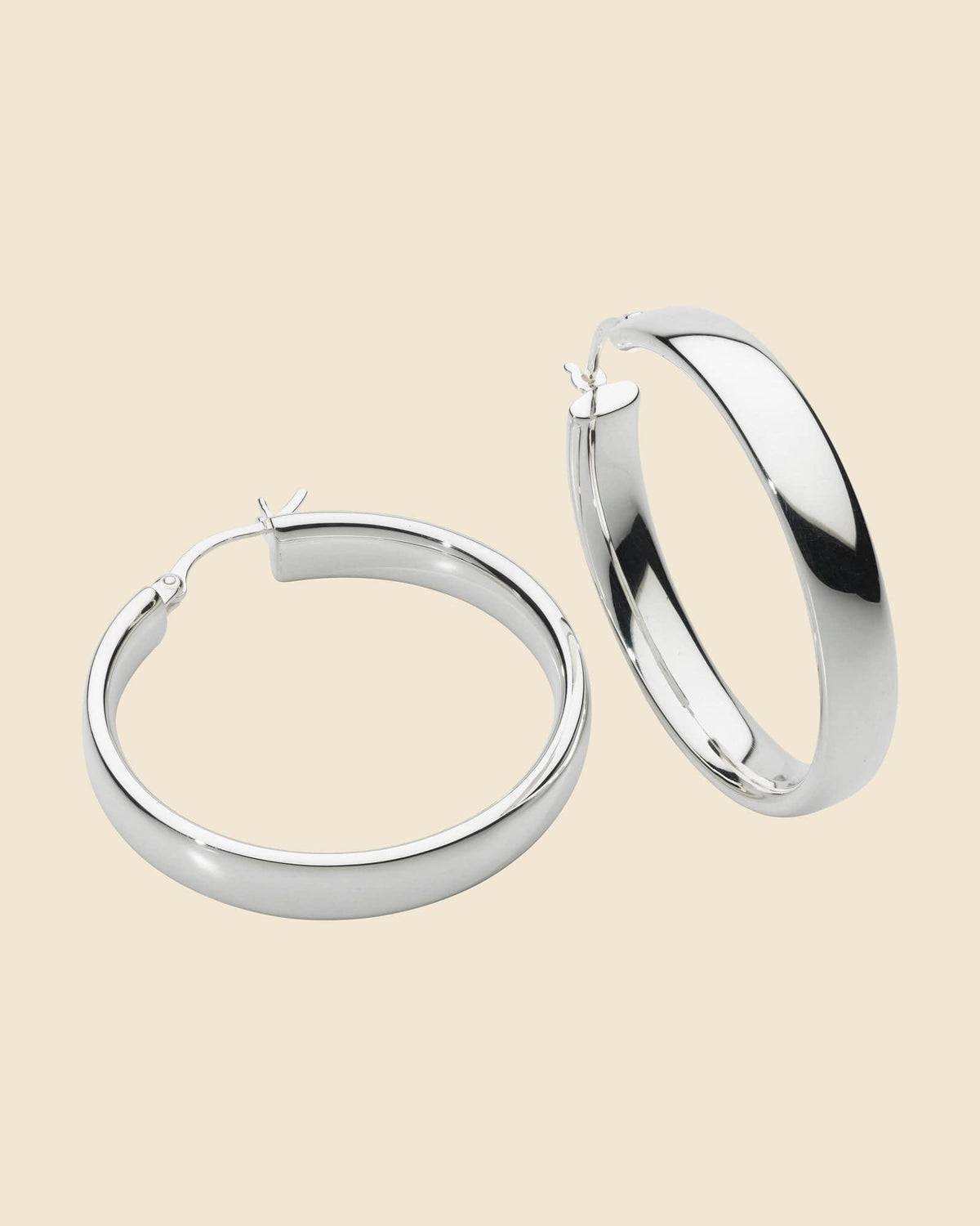 Sterling Silver Wide 35mm Flip-Top Hoops