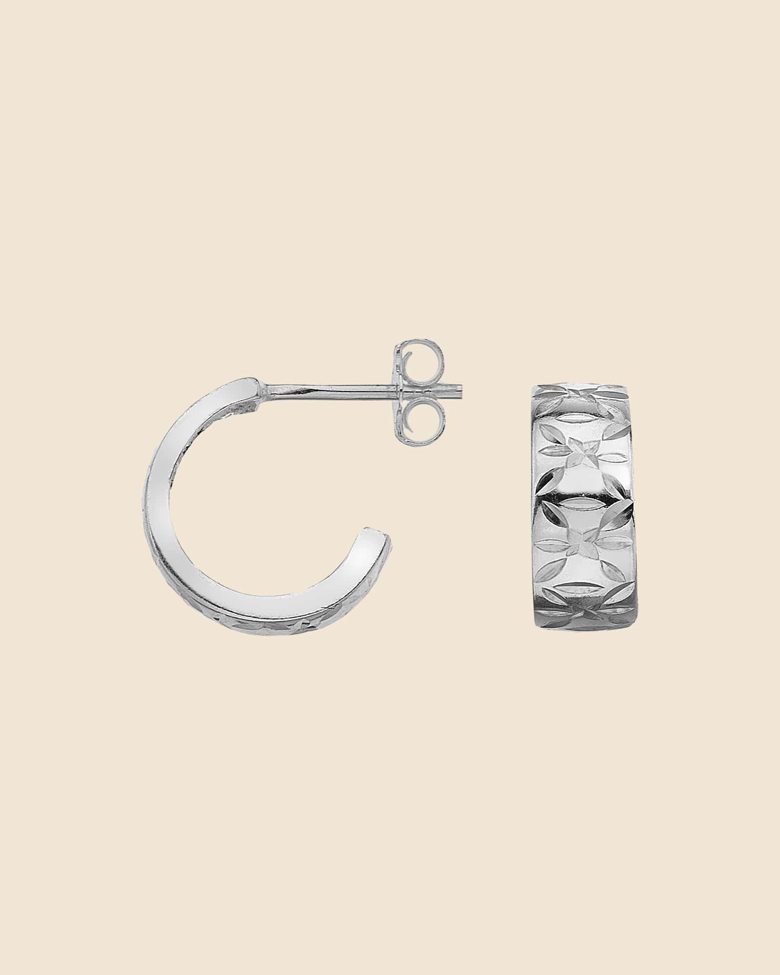 Sterling Silver Diamond-Cut Stud Hoop