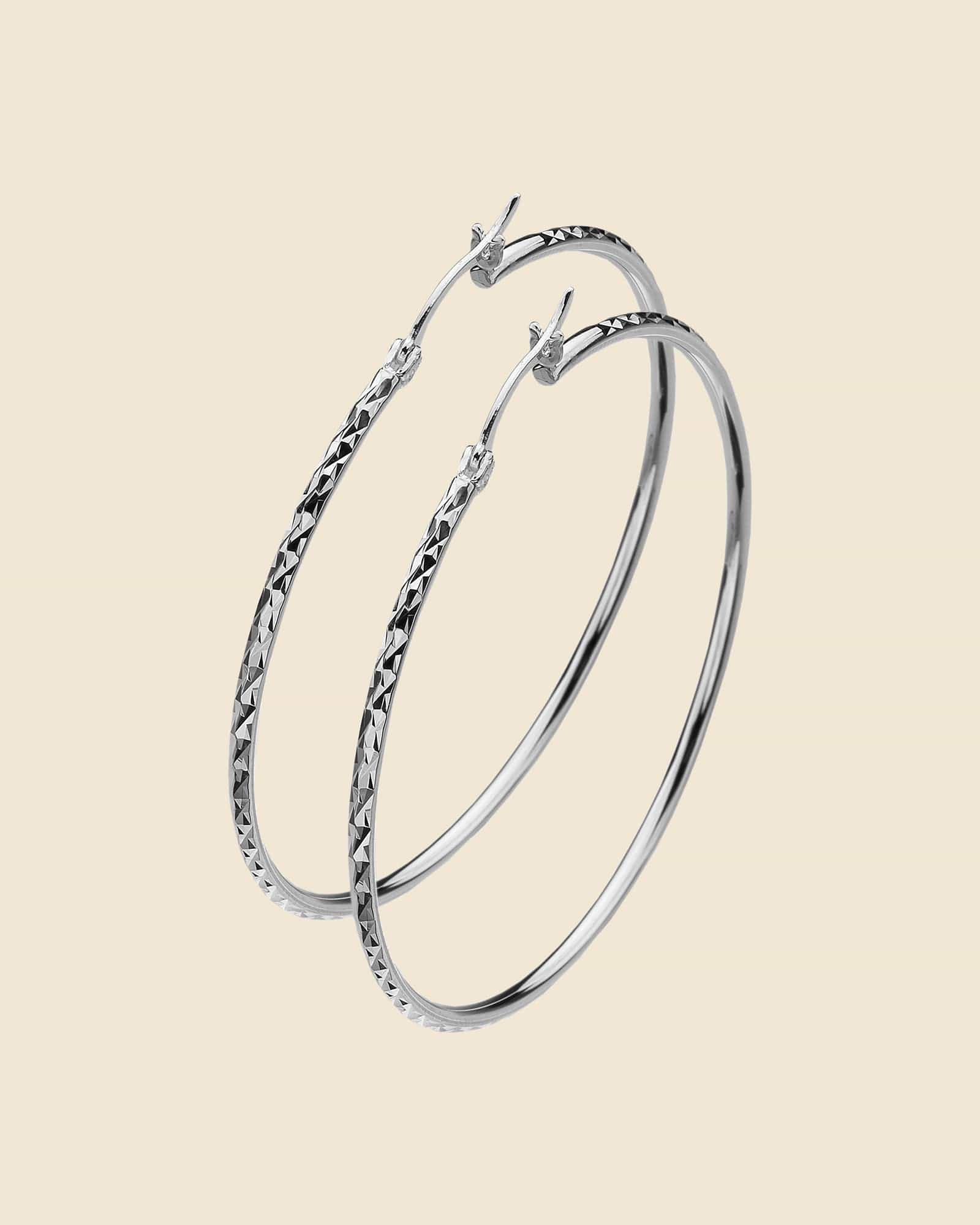 Sterling Silver 55mm Diamond-Cut Hoops
