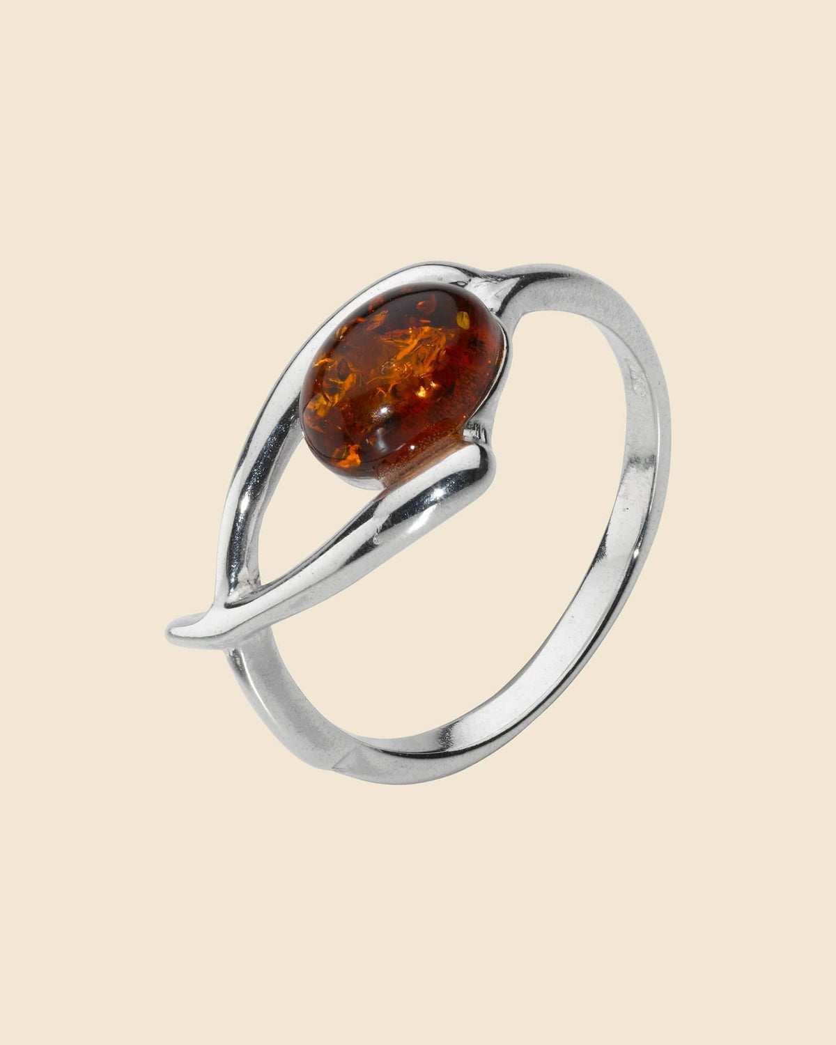 Sterling Silver and Amber Wishbone Ring
