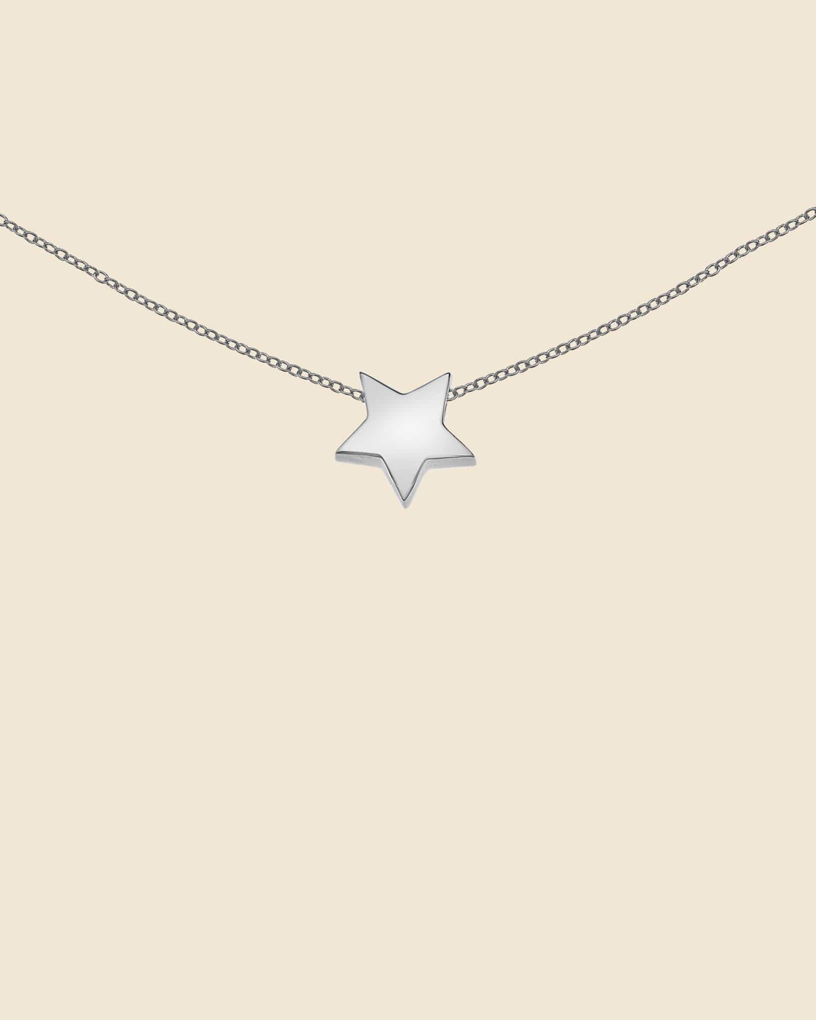 Sterling Silver Solid Floating Star Necklace