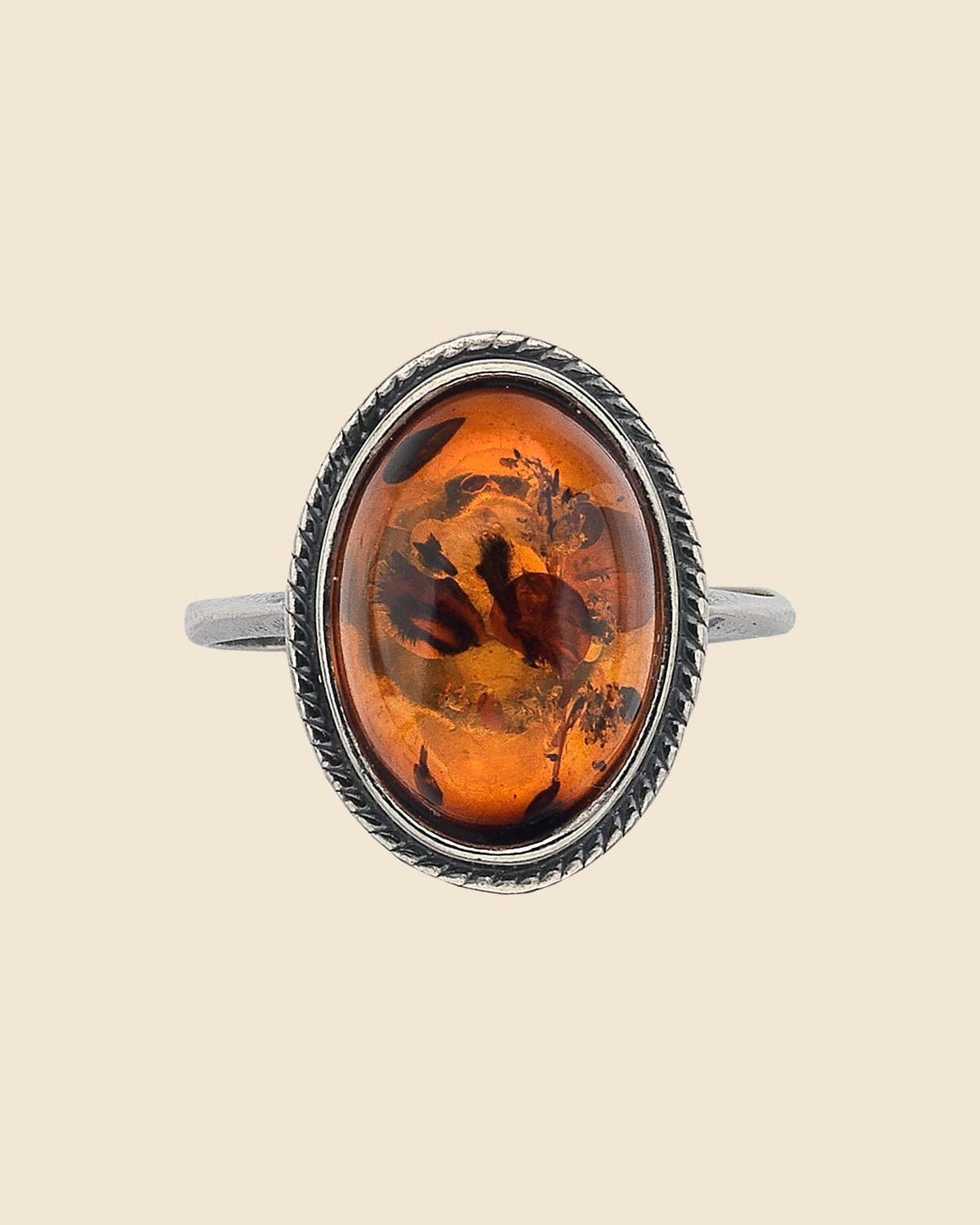 Rope Surround Sterling Silver and Amber Ring
