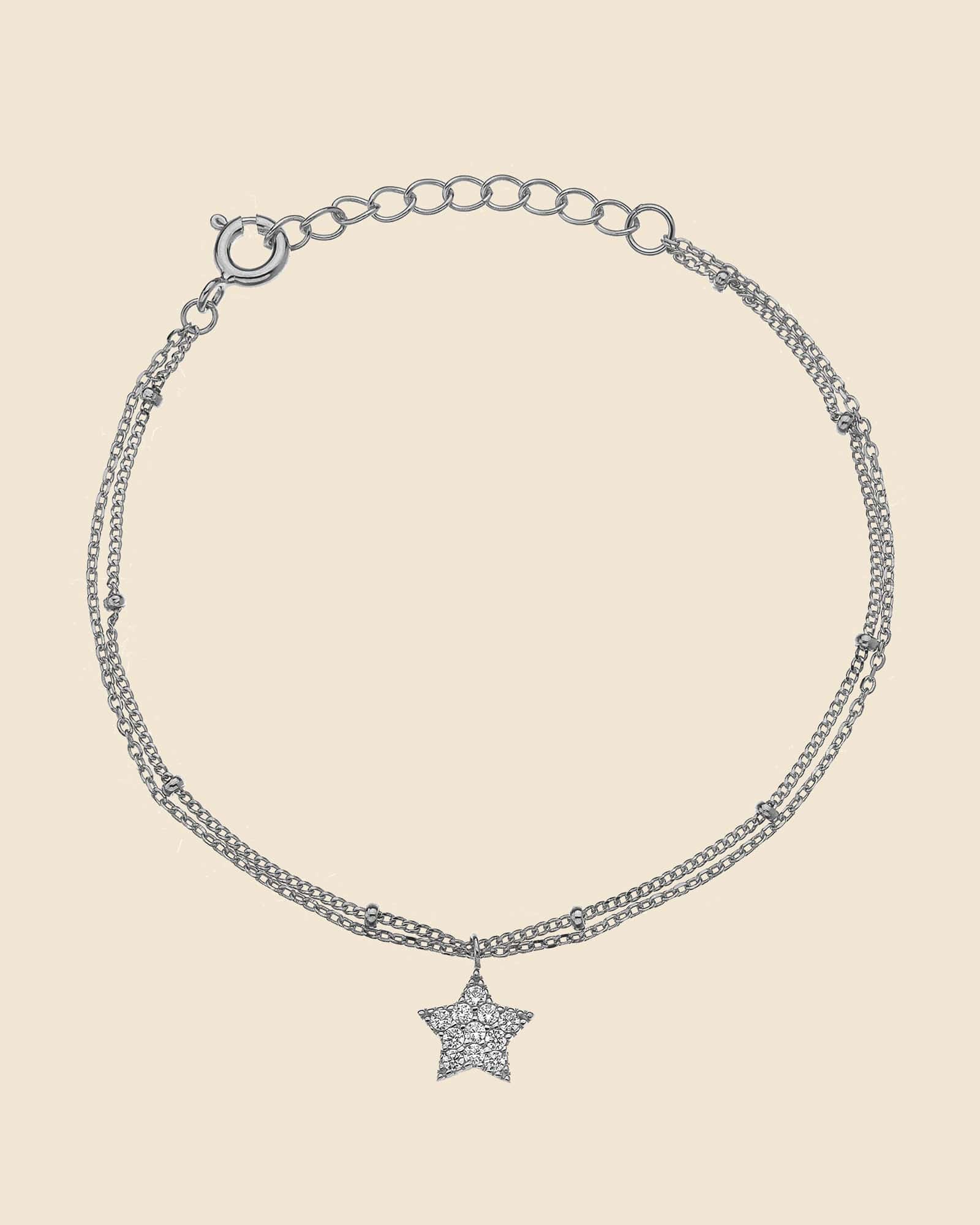 ♡STAR JEWELRY♡DOUBLE SCREWCHAIN BRACELET Sterling Silver Double Chain Star Bracelet