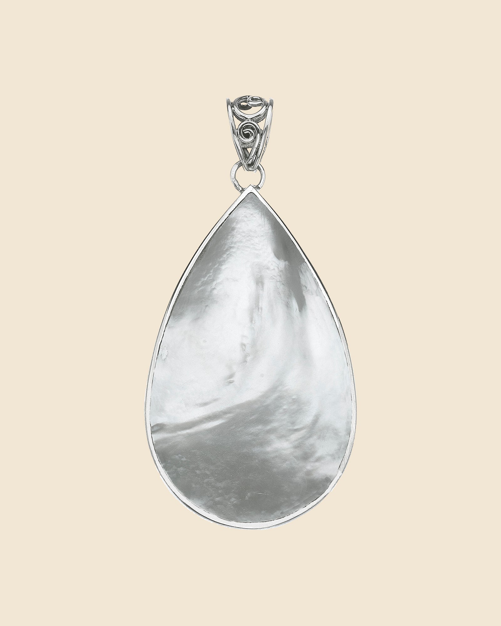 Large Double Sided Sterling Silver and Shell Teardrop Pendant