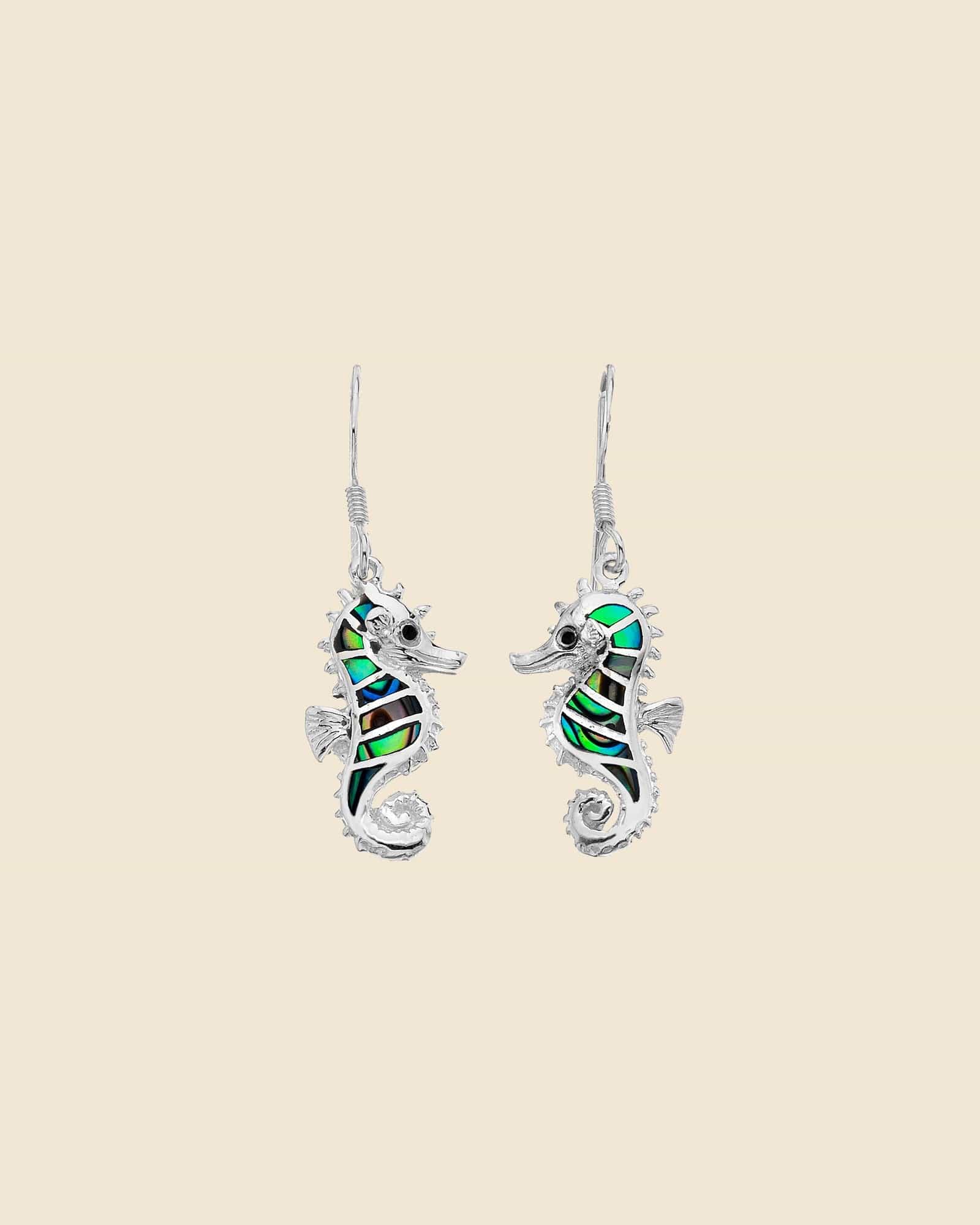Sterling Silver and Paua Shell Seahorse Earrings