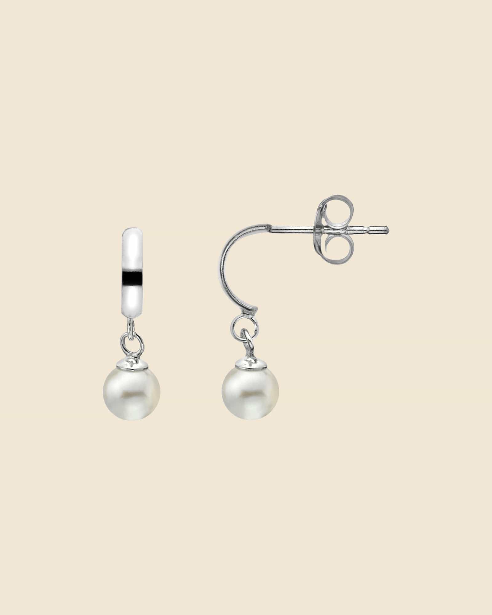 Sterling Silver Half Hoops with Faux Pearl Drop