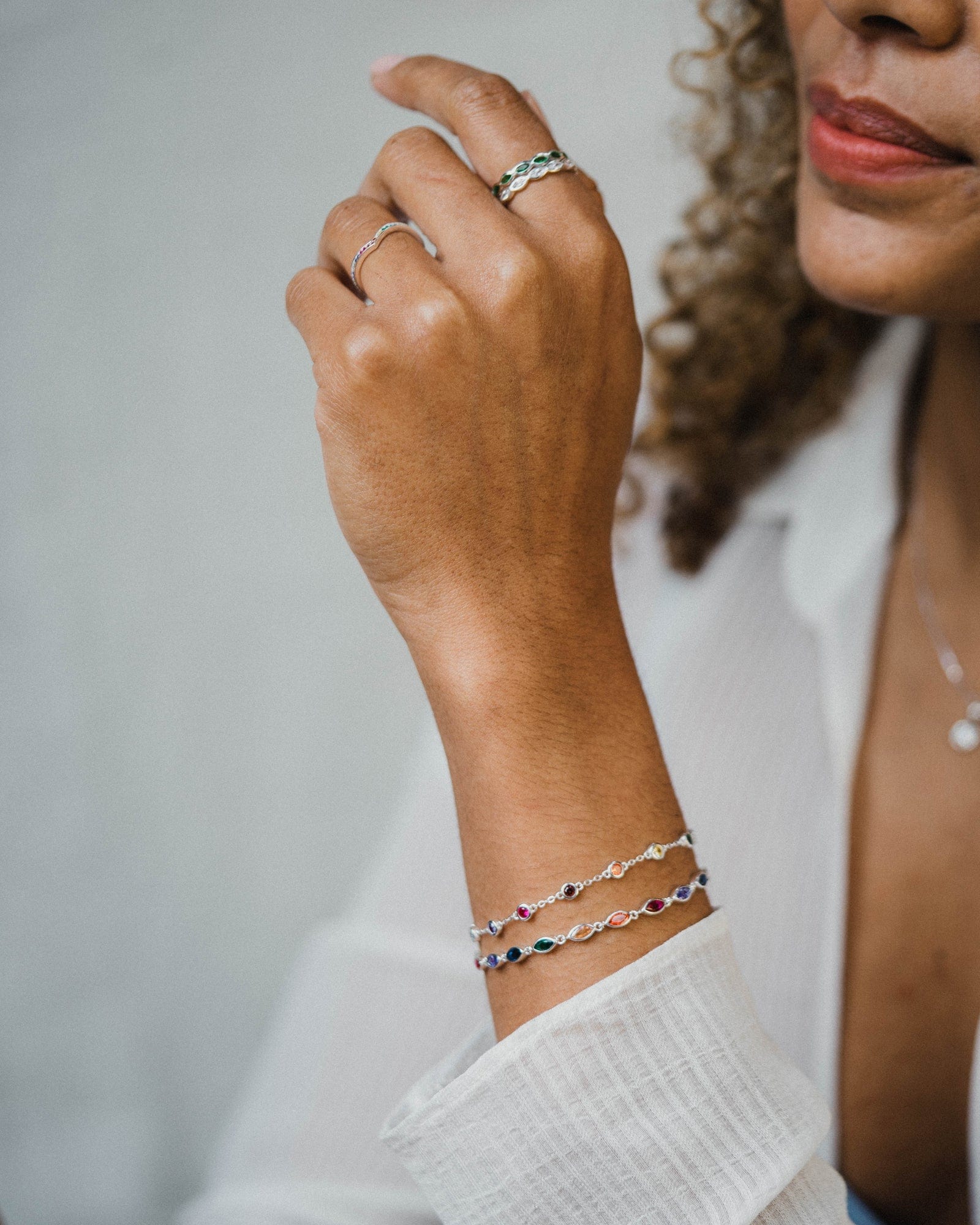 Sterling Silver and Rainbow Cubic Zirconia Marquise Bracelet