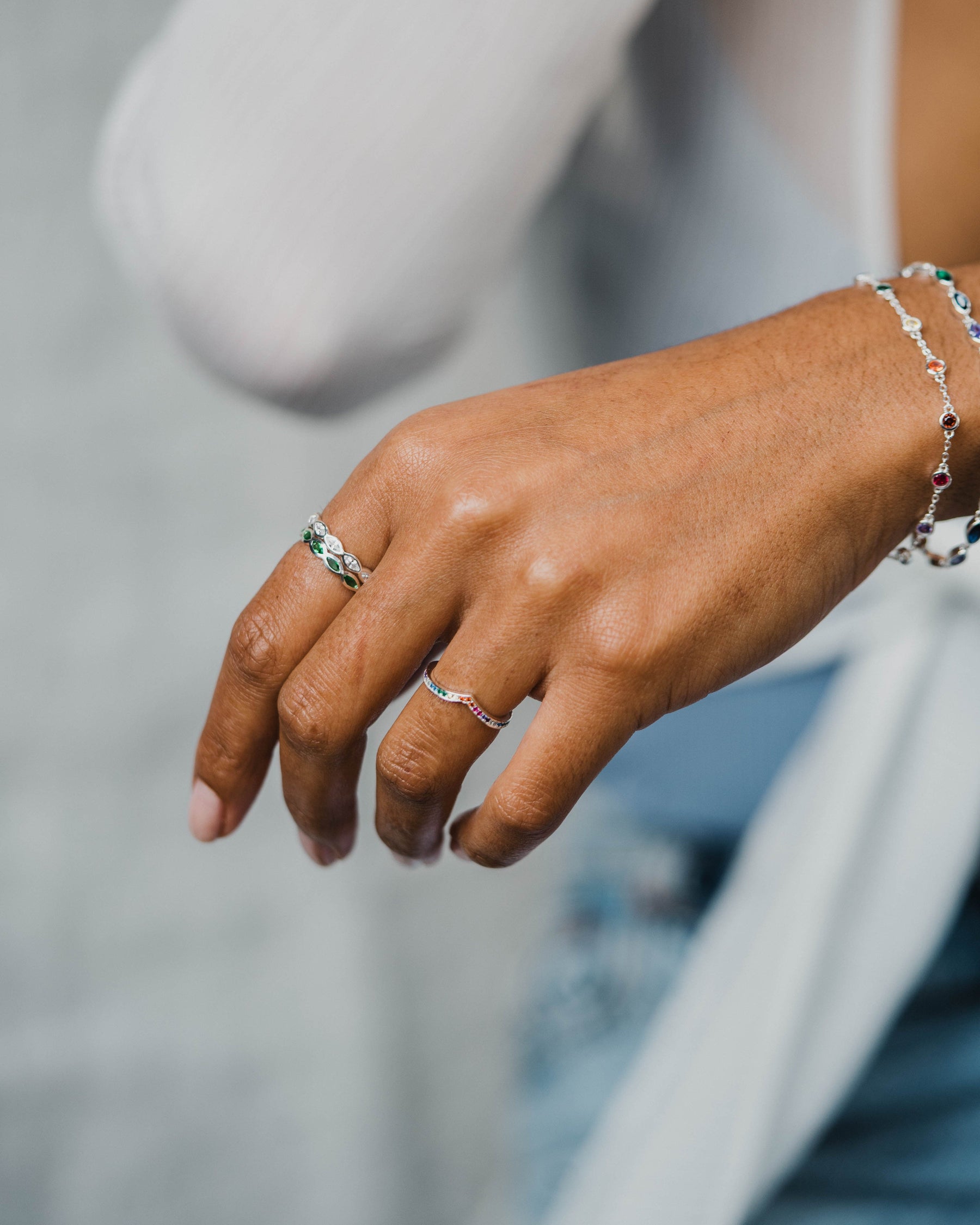 Sterling Silver and Cubic Zirconia Marquise Band Ring