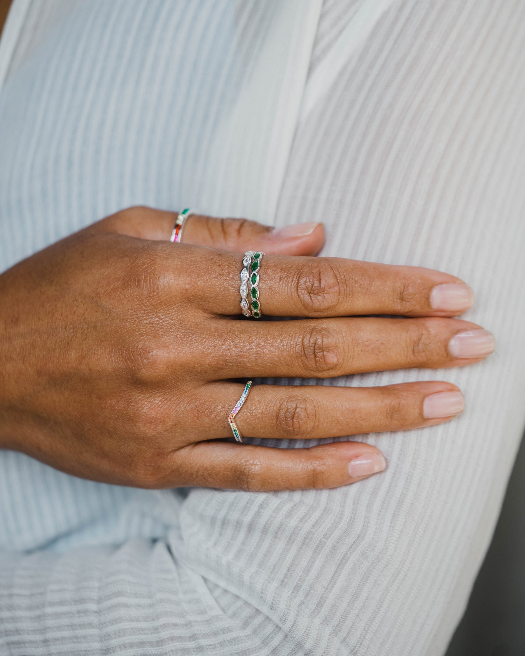 Sterling Silver and Cubic Zirconia Rainbow Wishbone Ring