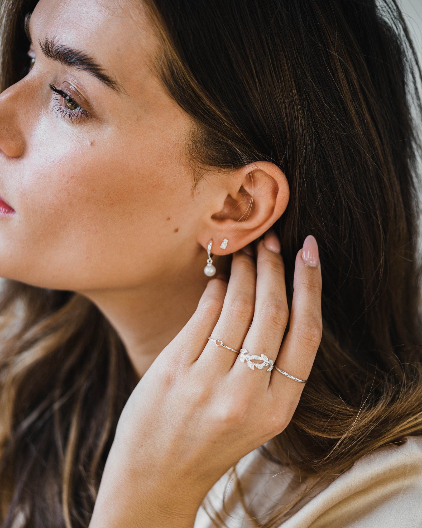 Sterling Silver, Cubic Zirconia and Pearl Mini Studs