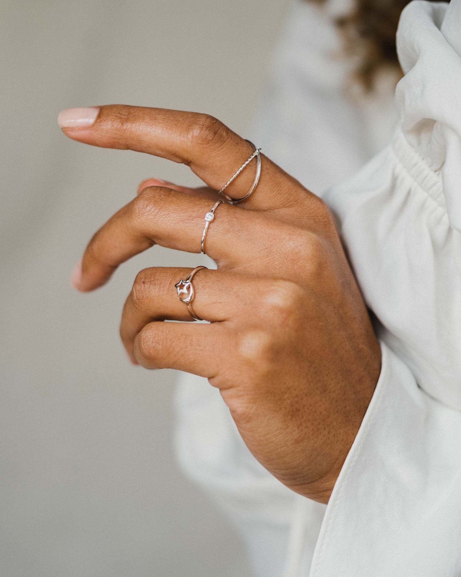 Sterling Silver Cut Out Moon and Star Ring