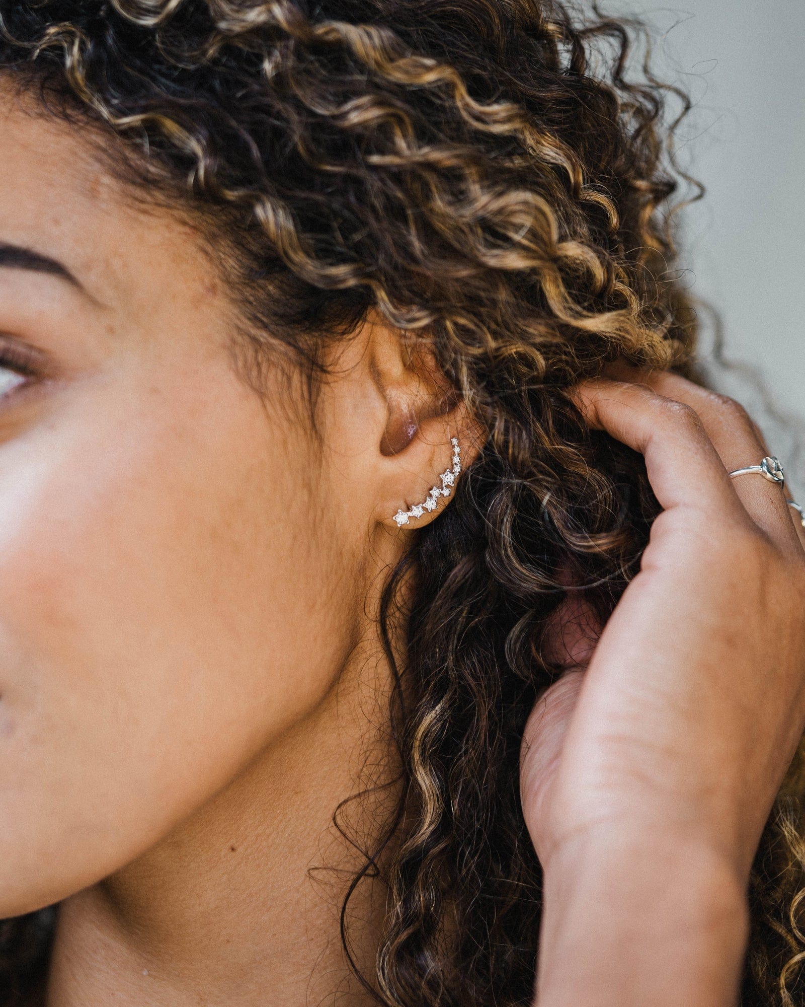 Sterling Silver and Cubic Zirconia Long Star Climber Earrings