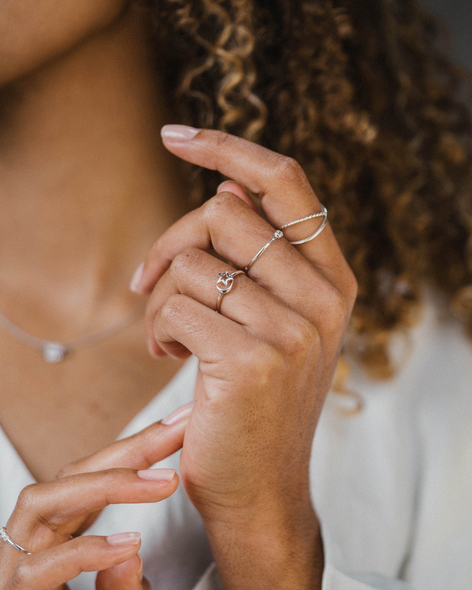 Sterling Silver Cut Out Moon and Star Ring