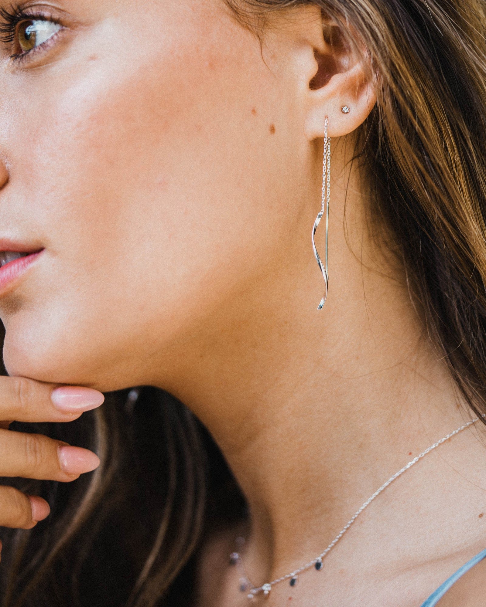 Sterling Silver Elegant Twist Pull-Through Earrings