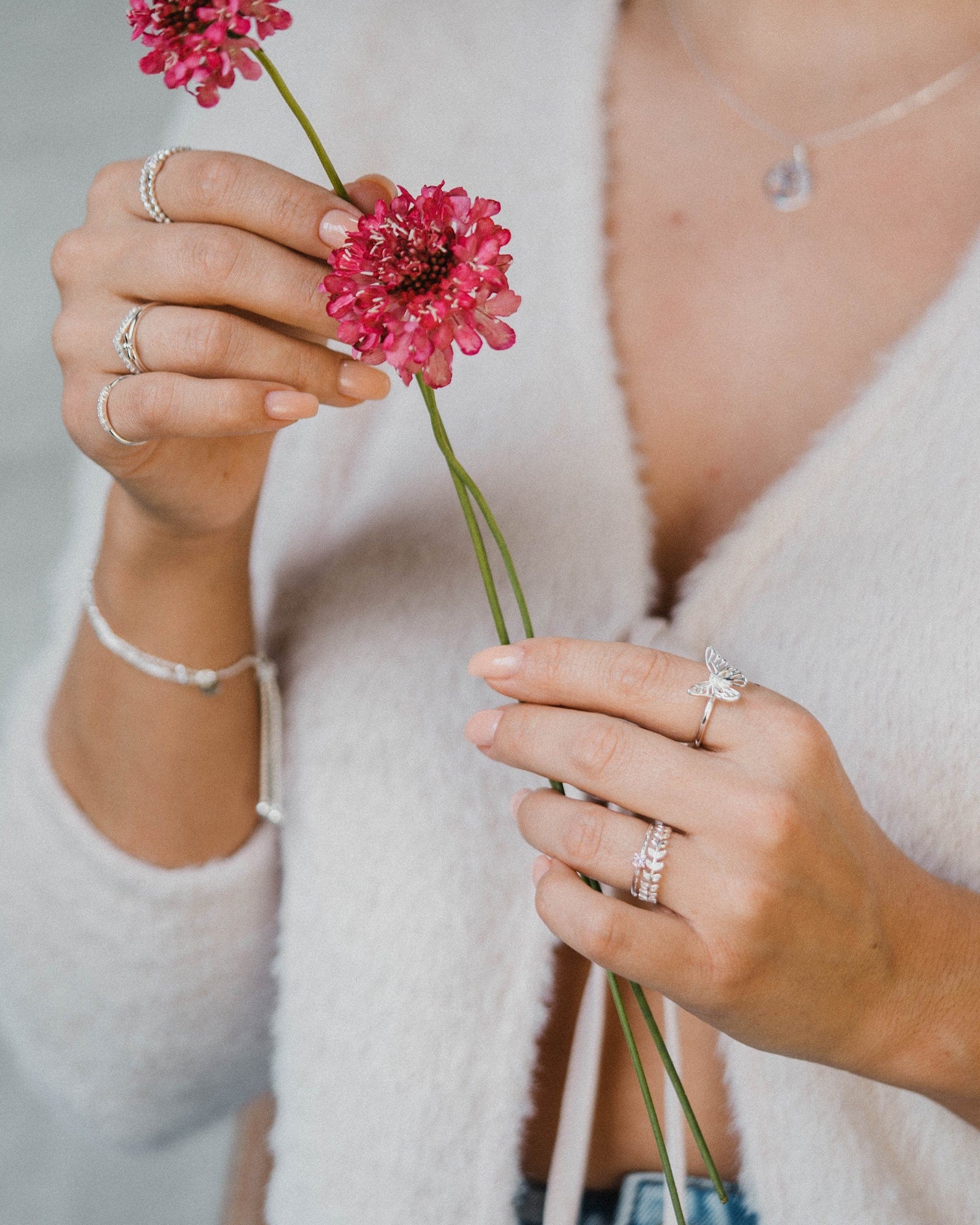 Sterling Silver Tiny Pink Solitaire Ring